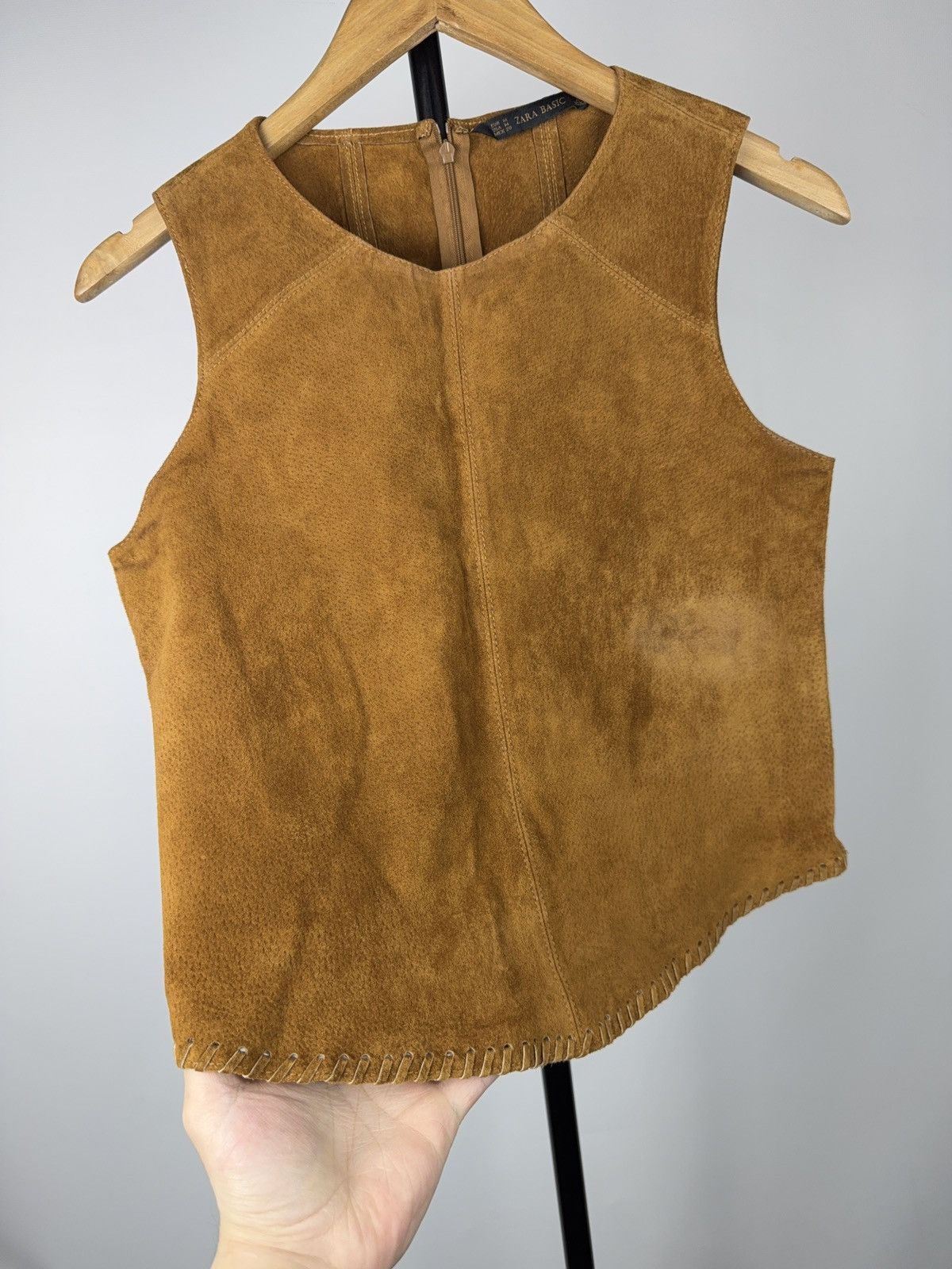 Japanese Brand Western Retro ZARA Basic Suede Leather Vest Sleeveless Brown Size S / US 4 / IT 40 - 3 Thumbnail