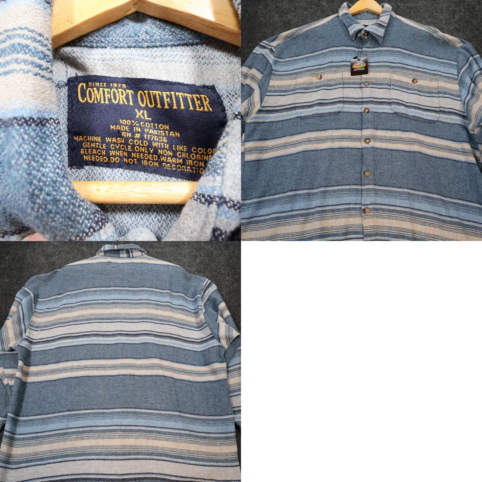 Vintage Comfort Outfitter Shirt Mens XL Blue Long Sleeve Cotton Button Up Striped Dad Size US XL / EU 56 / 4 - 8 Thumbnail