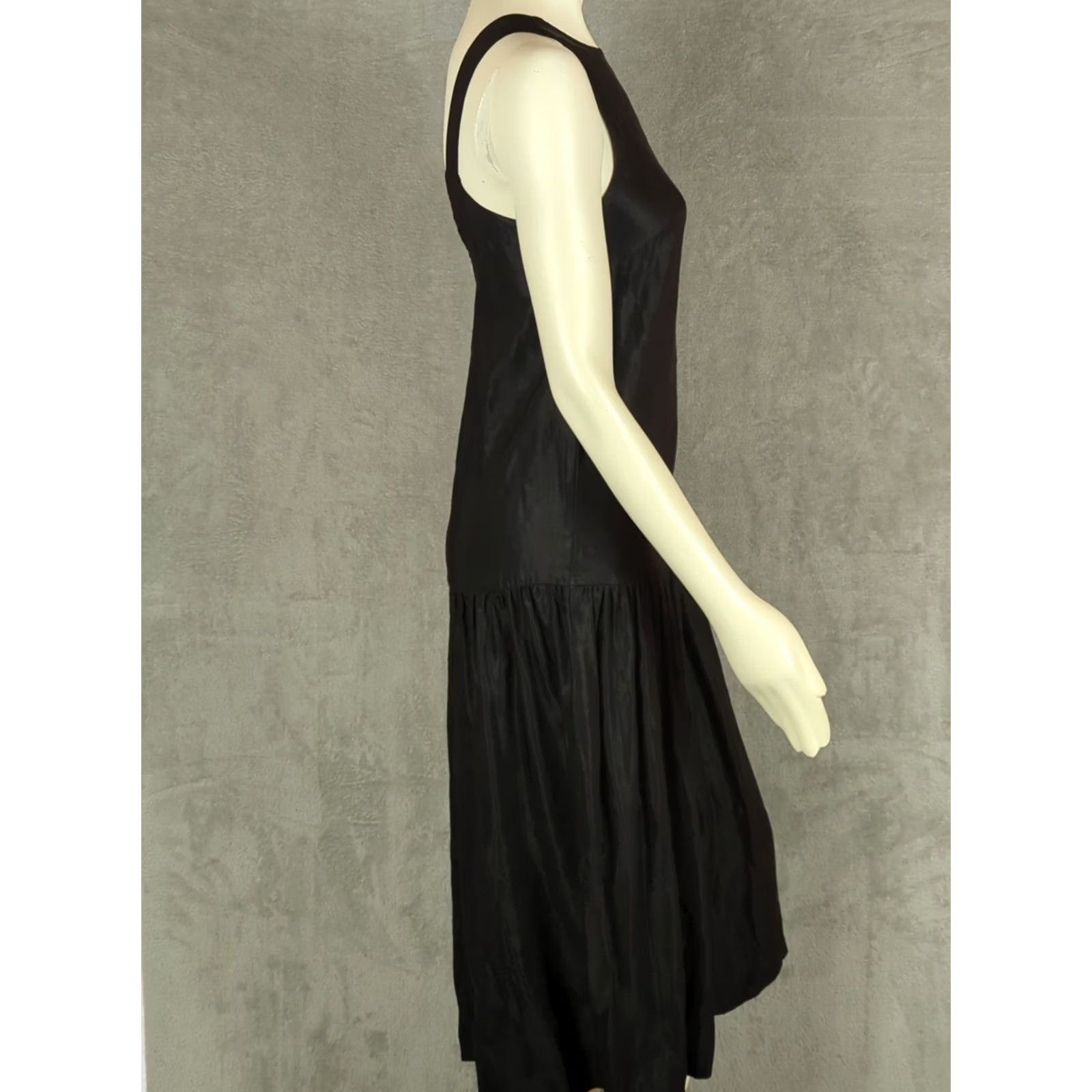 Vintage Sancia Tank Dress XS Black Drop Waist Midi Quiet Luxury Cocktail Party Clasp Linen Lyocell Cupro Women's Old Money Minimalist Size XS / US 0-2 / IT 36-38 - 3 Thumbnail
