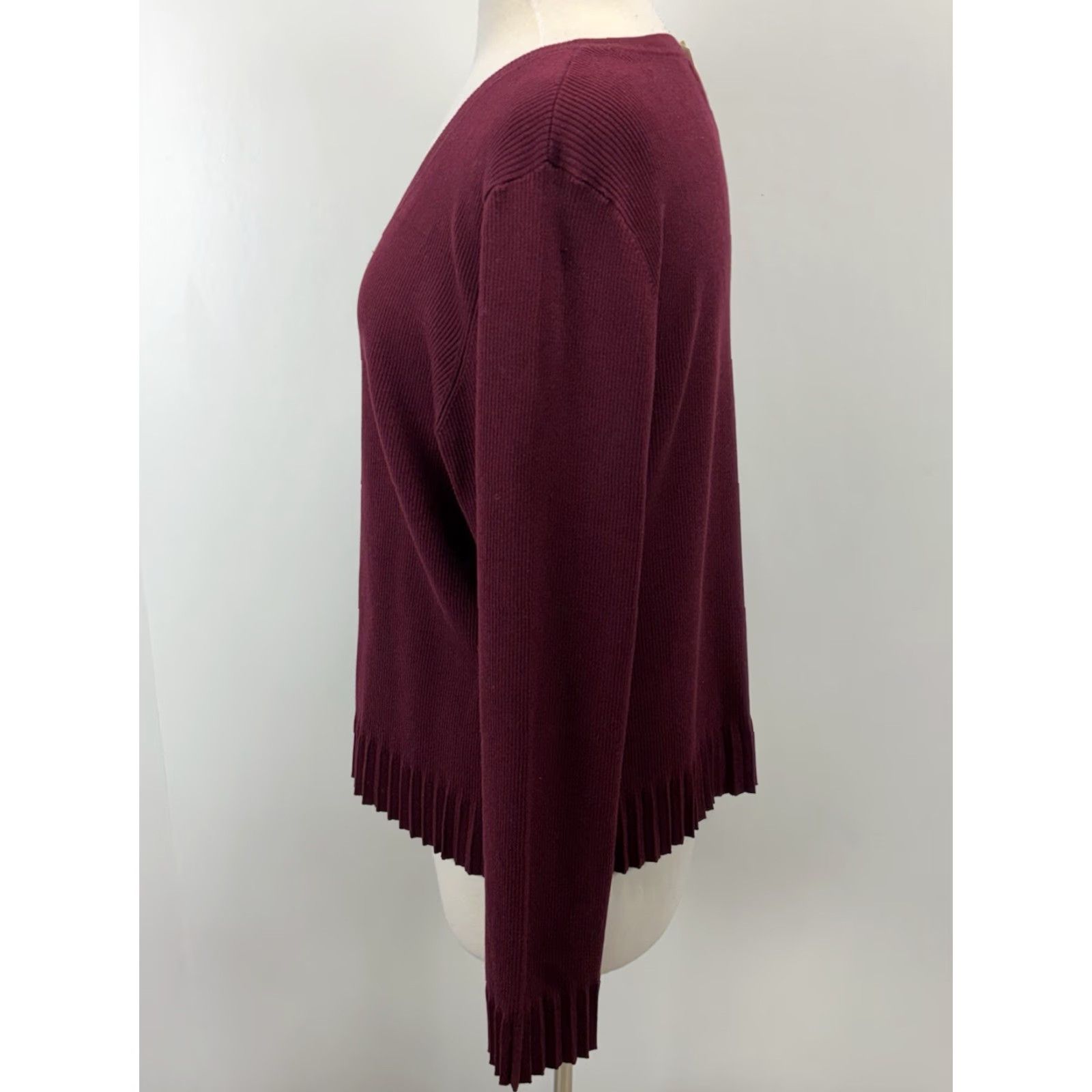 Coldwater Creek VINTAGE Coldwater Creek Cardigan Sweater Women XL Burgundy Silk Blend Pleated Trim V-Neck Long Sleeve Knit Cardigan Womens Size XL Size XL / US 12-14 / IT 48-50 - 2 Thumbnail