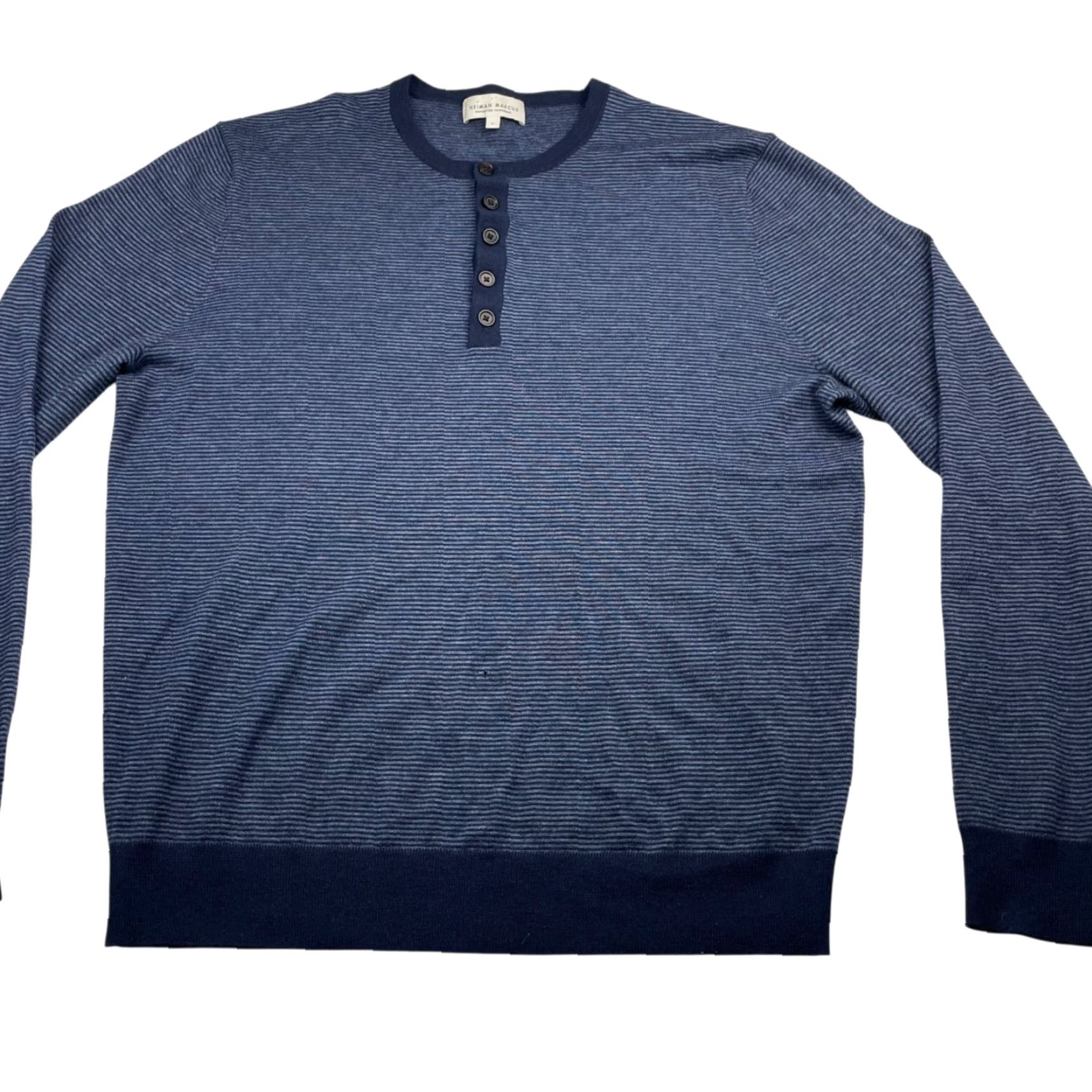 Neiman Marcus Cashmere Henley Sweater Blue Stripe Large Mens