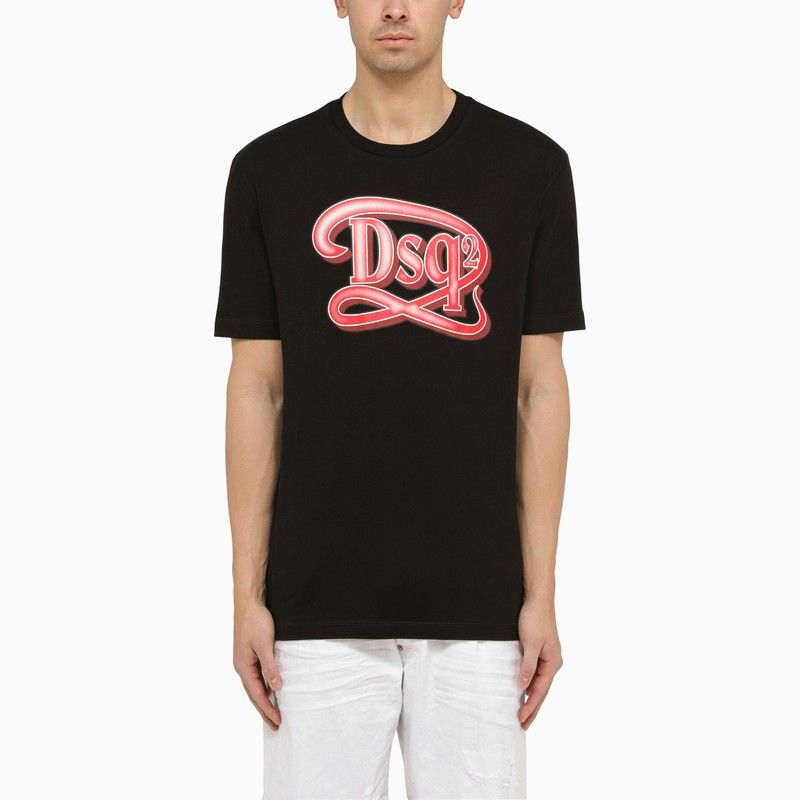 image of Dsquared2 Black Cotton T-Shirt With Logo Print, Men's (Size XL)