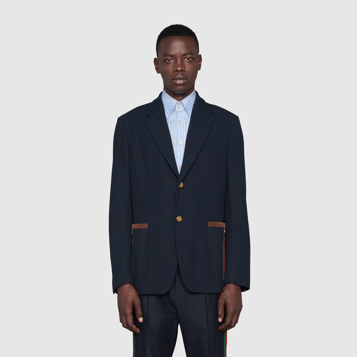 Gucci o1mt1gz0725 Cotton Jersey Jacket With Web in Blue Size US L / EU 52-54 / 3 - 8 Thumbnail