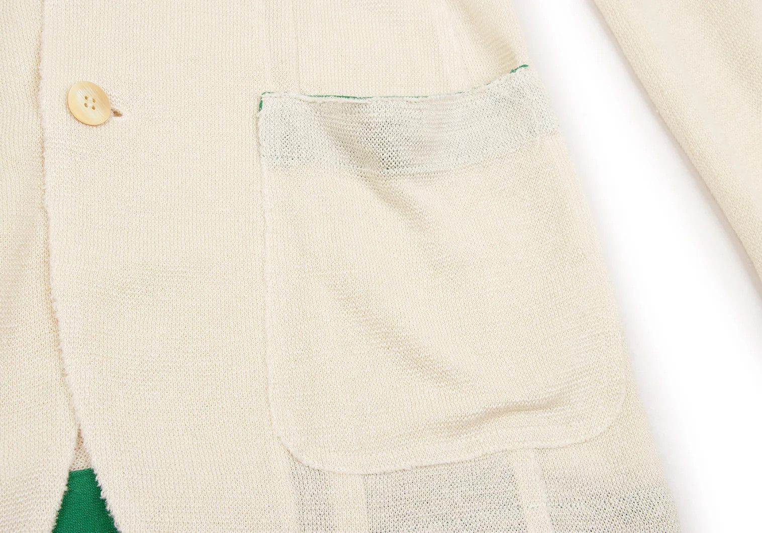 Issey Miyake Linen Acrylic Color-Collared Long Knit Jacket in Cream Green Size US XL / EU 56 / 4 - 10 Thumbnail