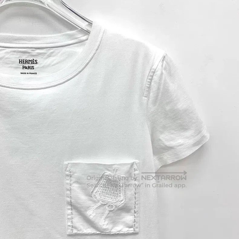 Hermes Hermes White Pocket Embroidered Cotton Short-Sleeve T-Shir Size XS / US 0-2 / IT 36-38 - 3 Thumbnail