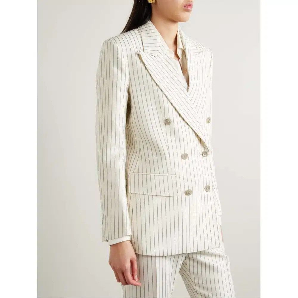 Tom Ford o1loc1c0425 GI2971 Wallis Double Breasted Jacket in White Size M / US 6-8 / IT 42-44 - 3 Thumbnail
