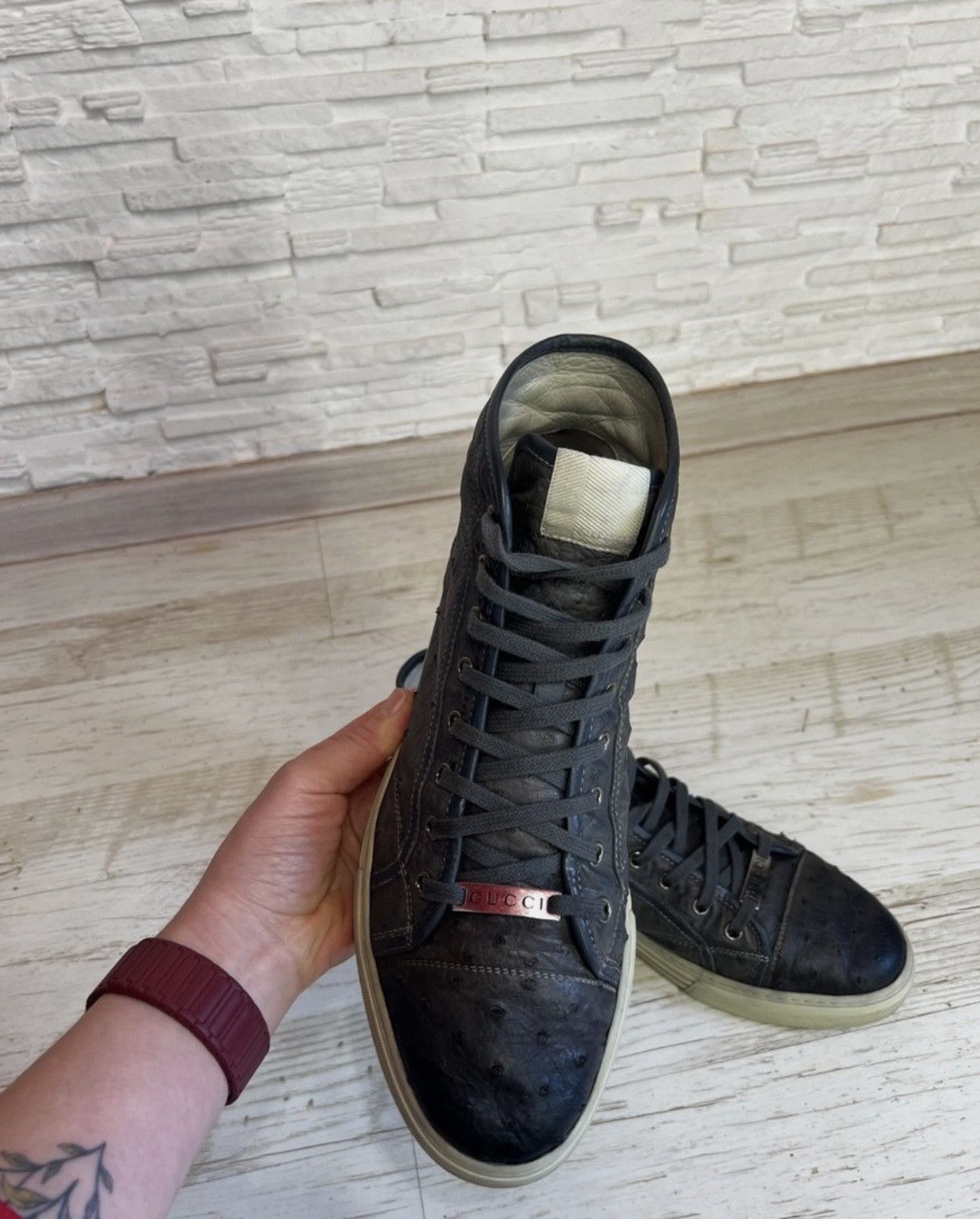 Gucci Gucci Ostrich leather high top sneakers 9,5 Size US 9.5 / EU 42-43 - 10 Thumbnail