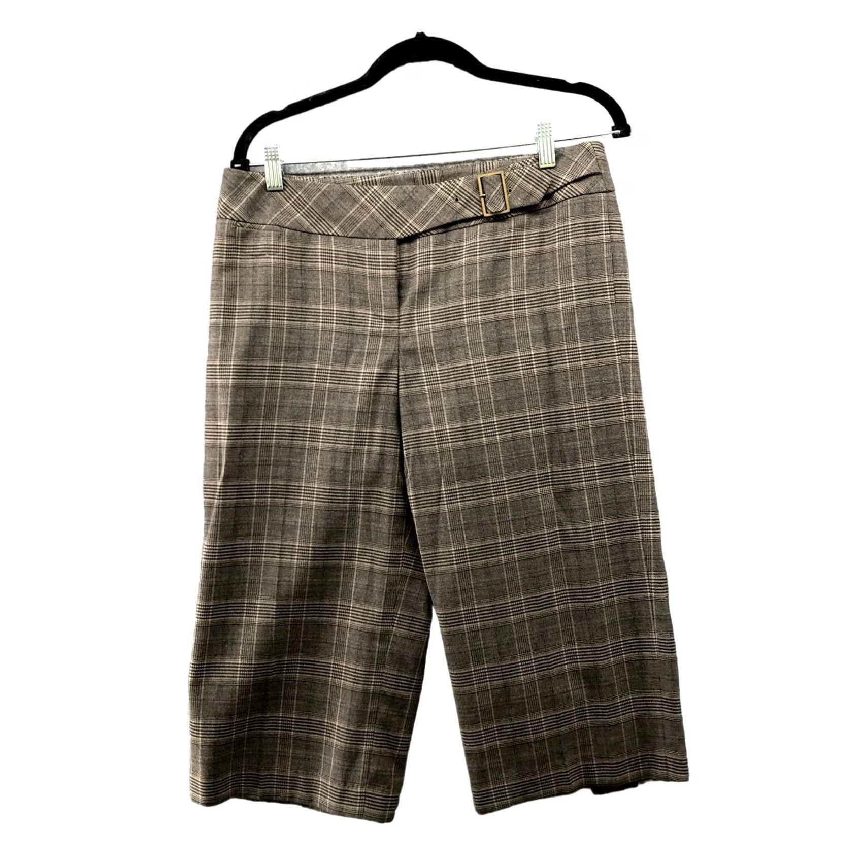 Loft LOFT Marisa Wide Leg Crop Dress Pants Womens 8P Brown Plaid Wool Blend Buckle Size 30" / US 8 / IT 44 - 2 Thumbnail