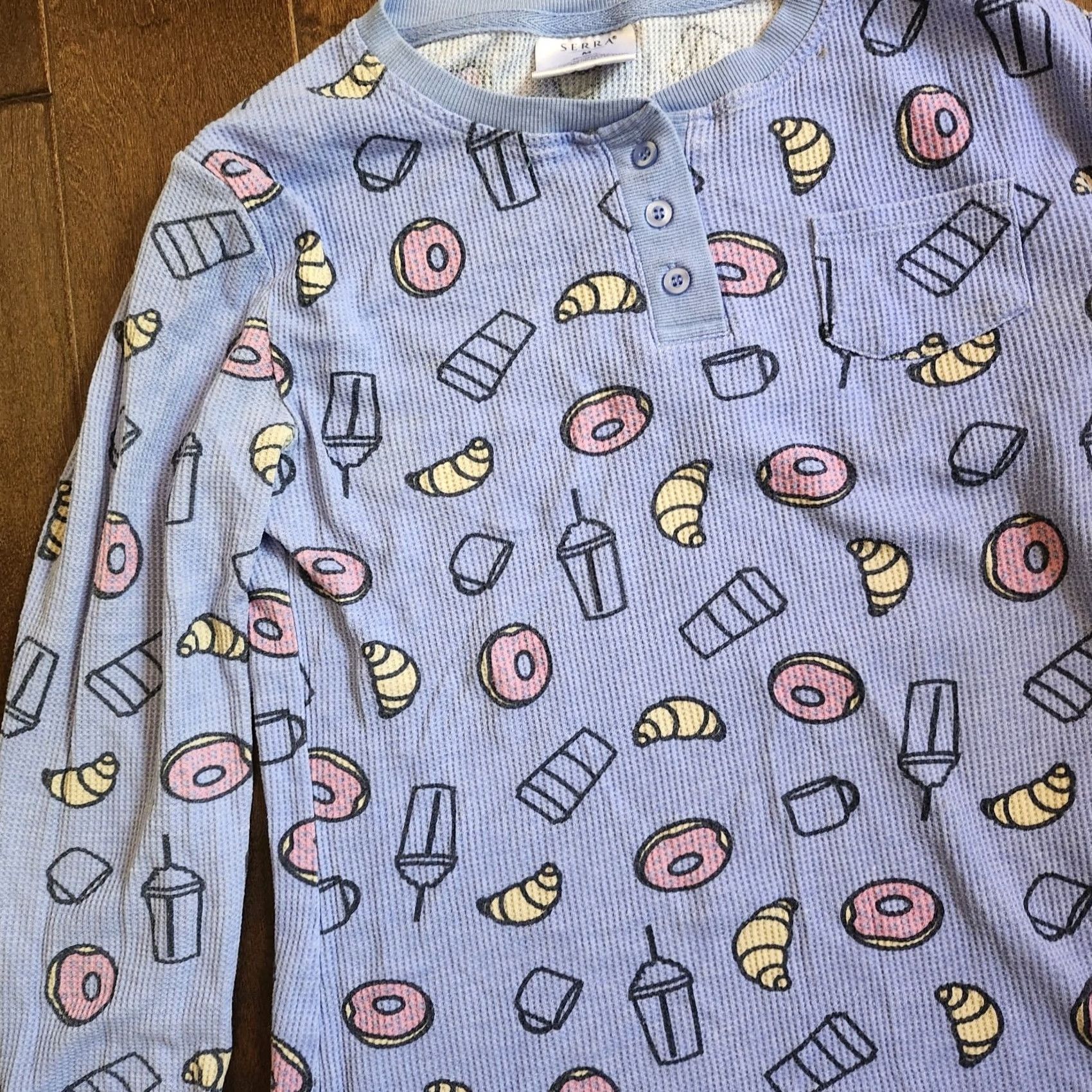 Vintage Serra Women’s Junior Donut Croissant Coffee Sleepwear Set Long Sleeve Brown M Size M / US 6-8 / IT 42-44 - 5 Thumbnail