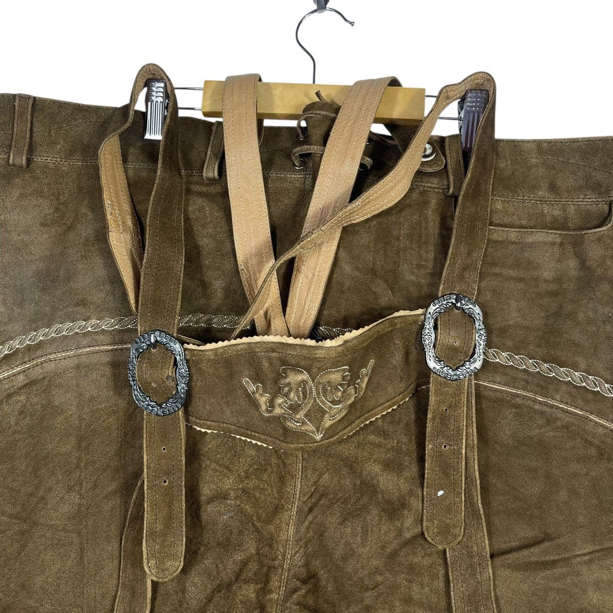 Vintage Vintage German Lederhosen Leather Butcher Brown Embroidered Size US 43 - 7 Thumbnail