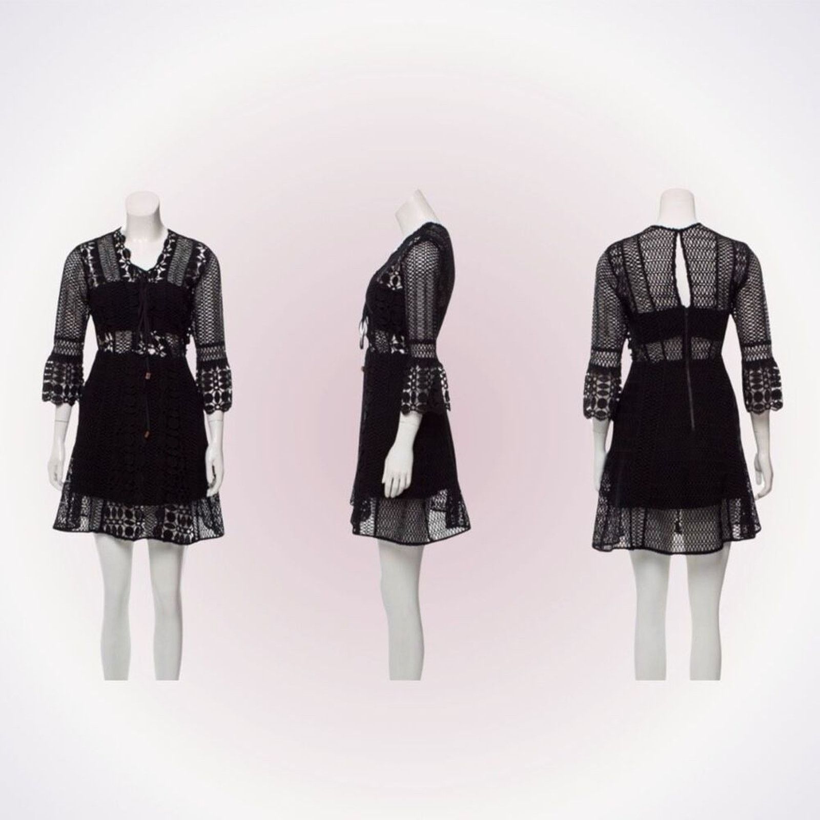 Self-Portrait Self-Portrait Black Crochet Mini Dress | Sz 4 Size S / US 4 / IT 40 - 1 Thumbnail