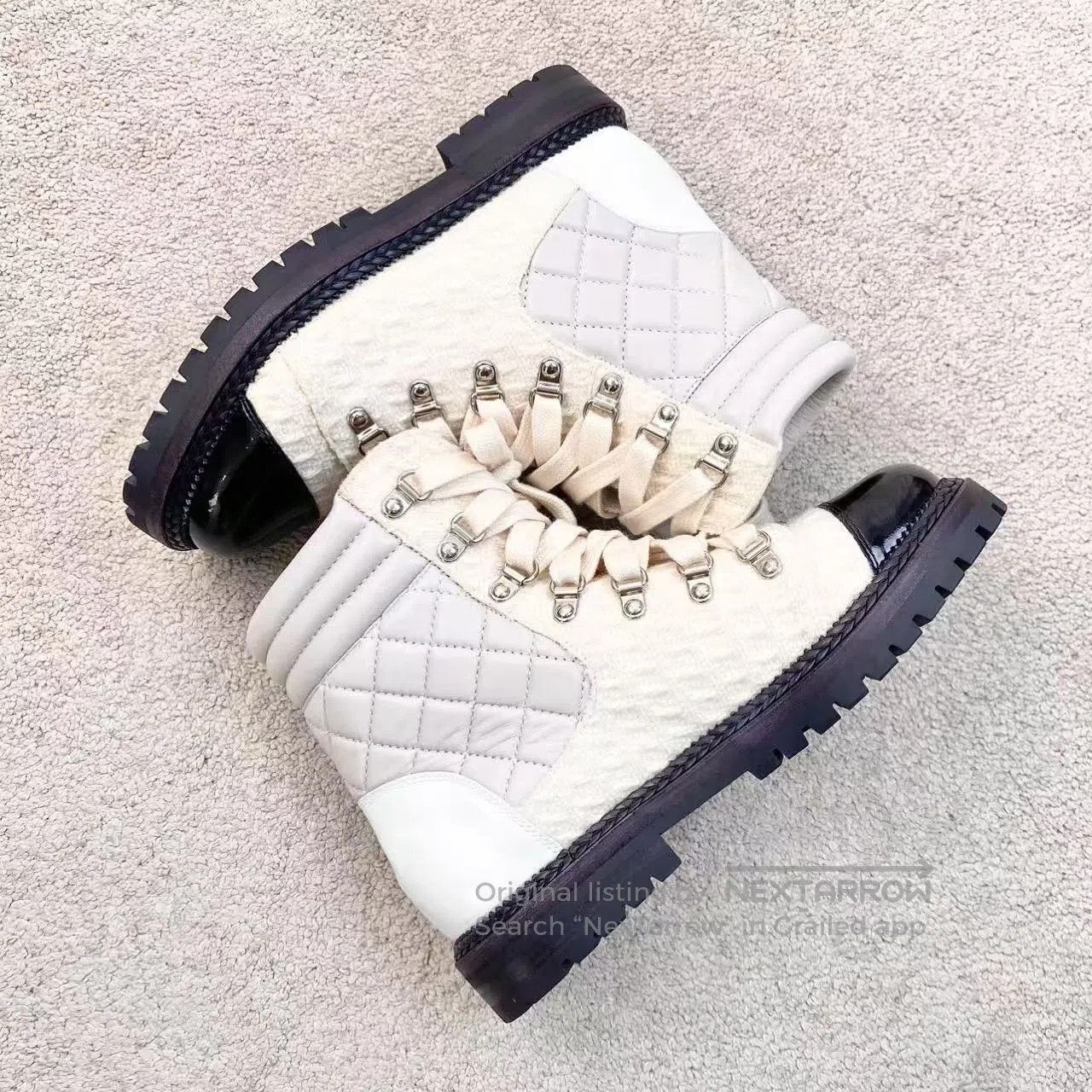 Chanel Chanel White diamond plaid Martin boots| Size US 6.5 / IT 36.5 - 3 Thumbnail