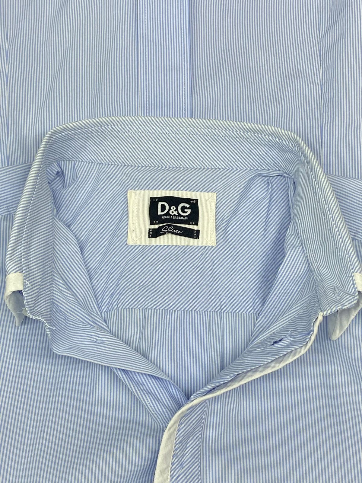 Dolce & Gabbana Dolce & Gabbana Blue White Pinstripe Dress Shirt Slim Fit Size US M / EU 48-50 / 2 - 17 Thumbnail