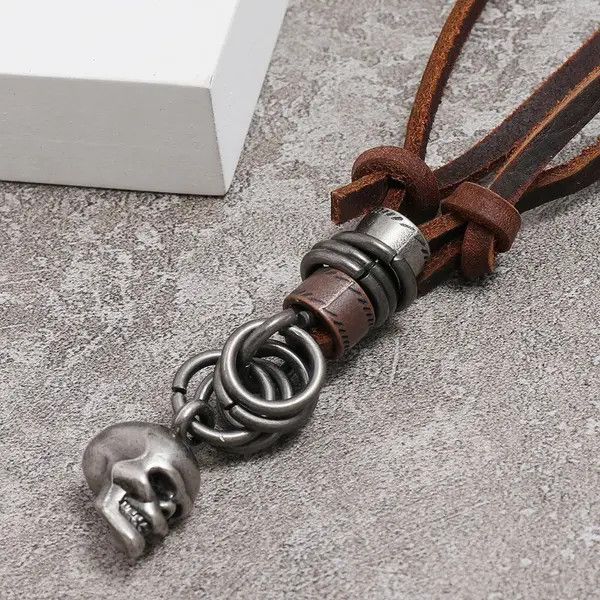 Leather Kida Vintage Handmade Leather Skull Adjustable Necklace Size ONE SIZE - 4 Thumbnail