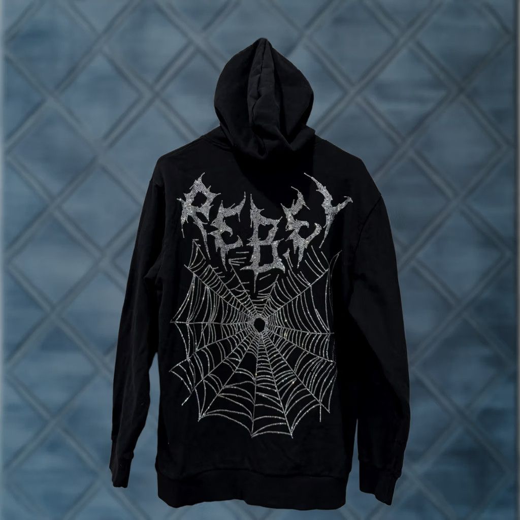Vintage Rebel Vengeance Rhinestone Spider Web Hoodie Black Cybersigilism Gothic LARGE Hoodie Mens Regular XL? Size US L / EU 52-54 / 3 - 1 Thumbnail