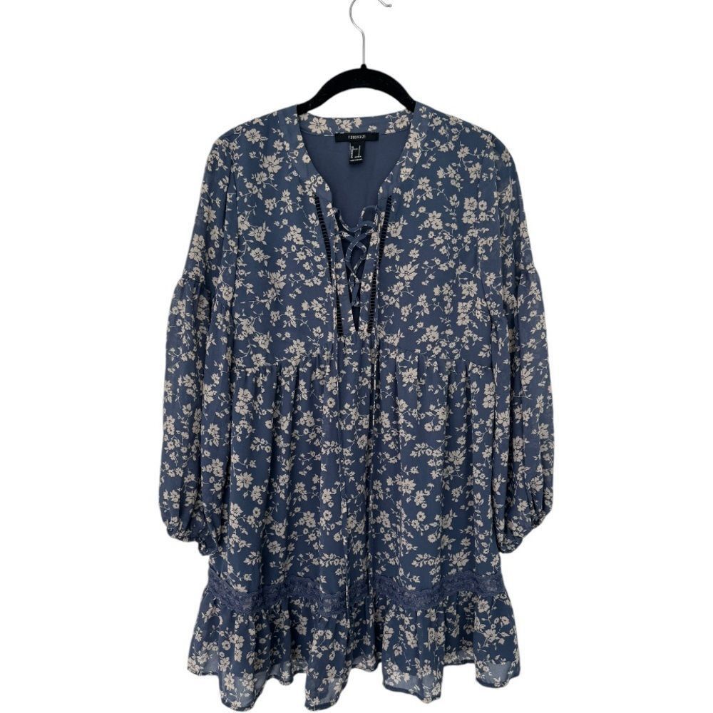 Forever 21 Forever 21 SZ S blue floral long sleeve flowy dress Size S / US 4 / IT 40 - 1 Thumbnail