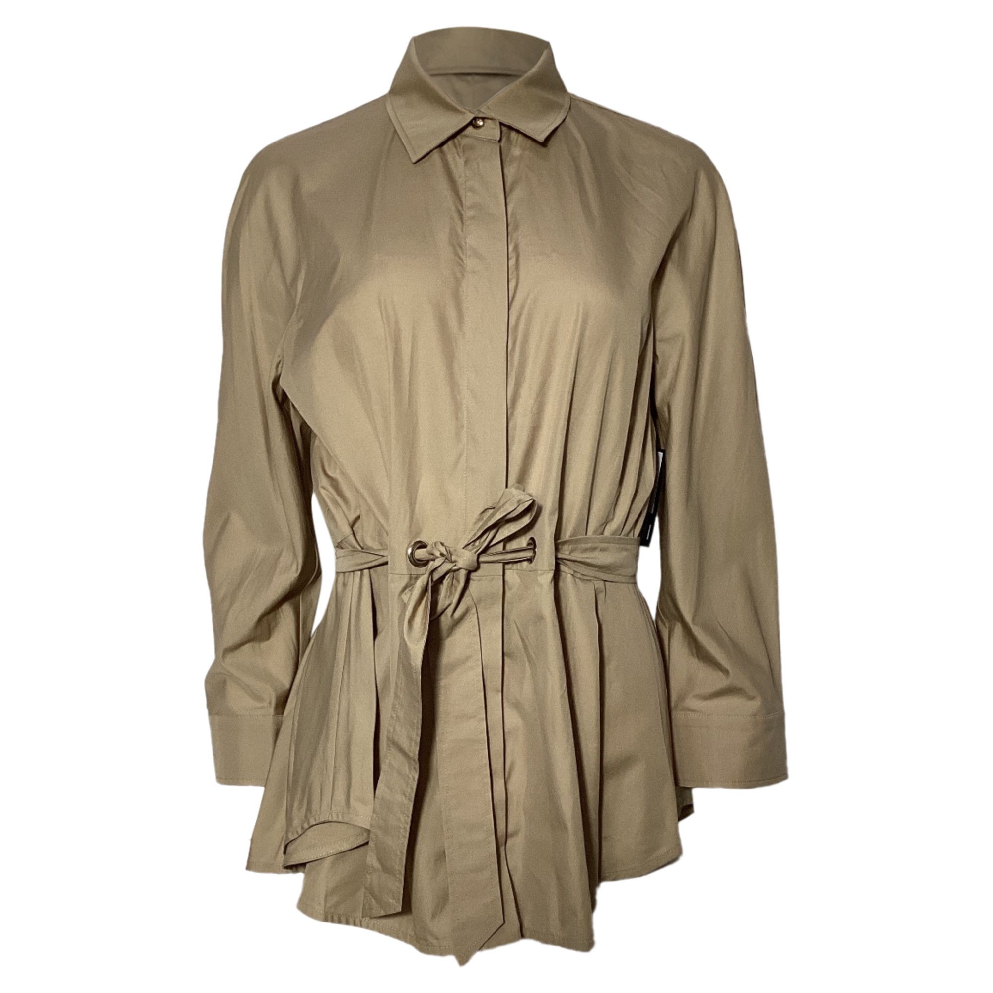 Max Mara Max Mara Cuneo Belted Shirt in Beige Cotton Size S / US 4 / IT 40 - 1 Thumbnail