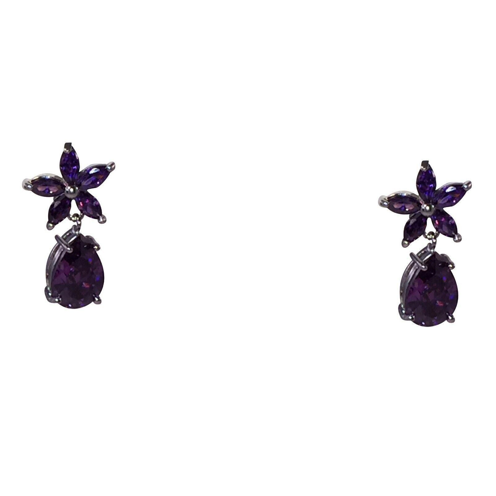 Designer Purple Faceted Crystal Earrings with White Chrome Plating Size ONE SIZE - 1 Thumbnail