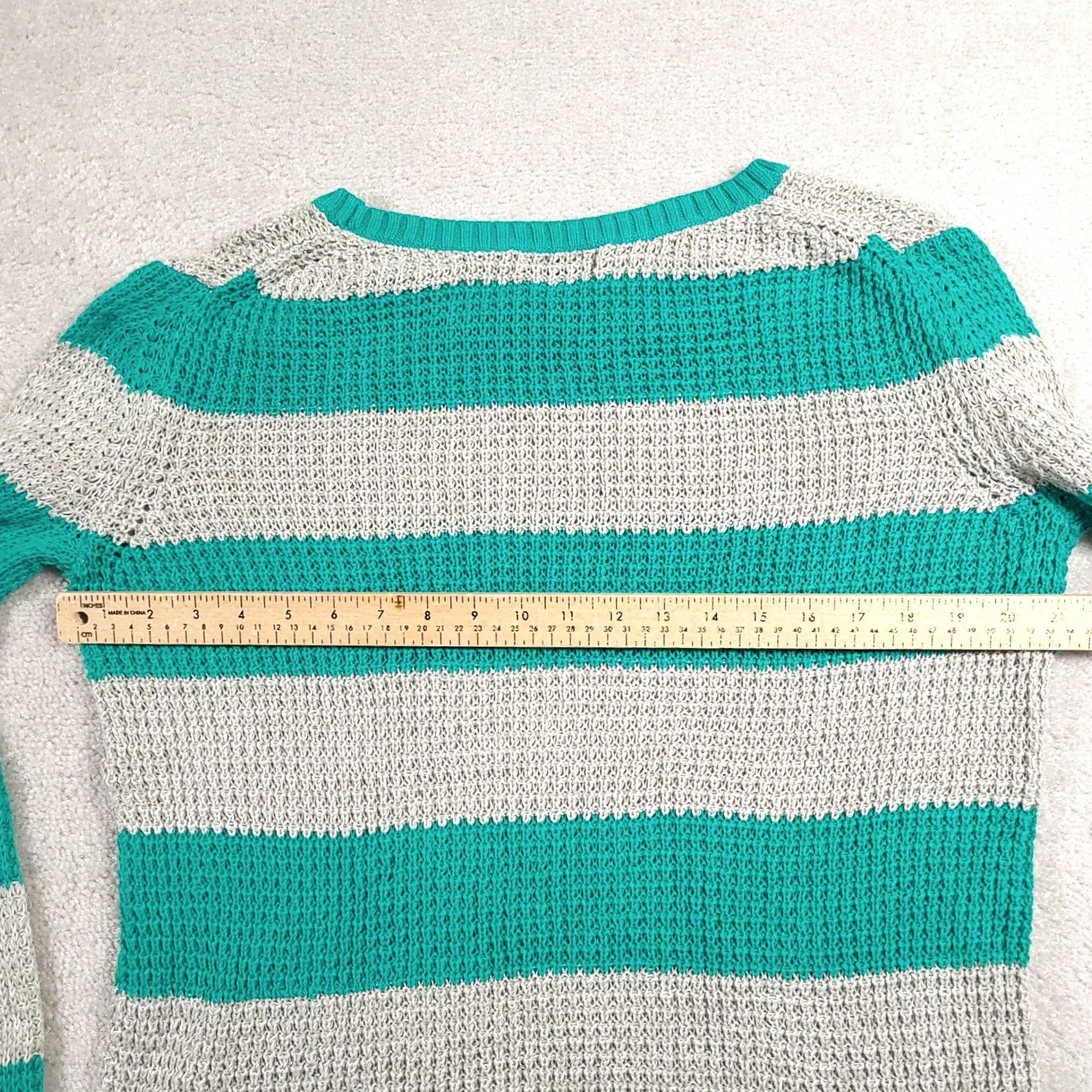 Vintage a.n.a Sweater Women's XL Green Gray Striped Long Sleeve Round Neck Open Knit Size XL / US 12-14 / IT 48-50 - 6 Thumbnail