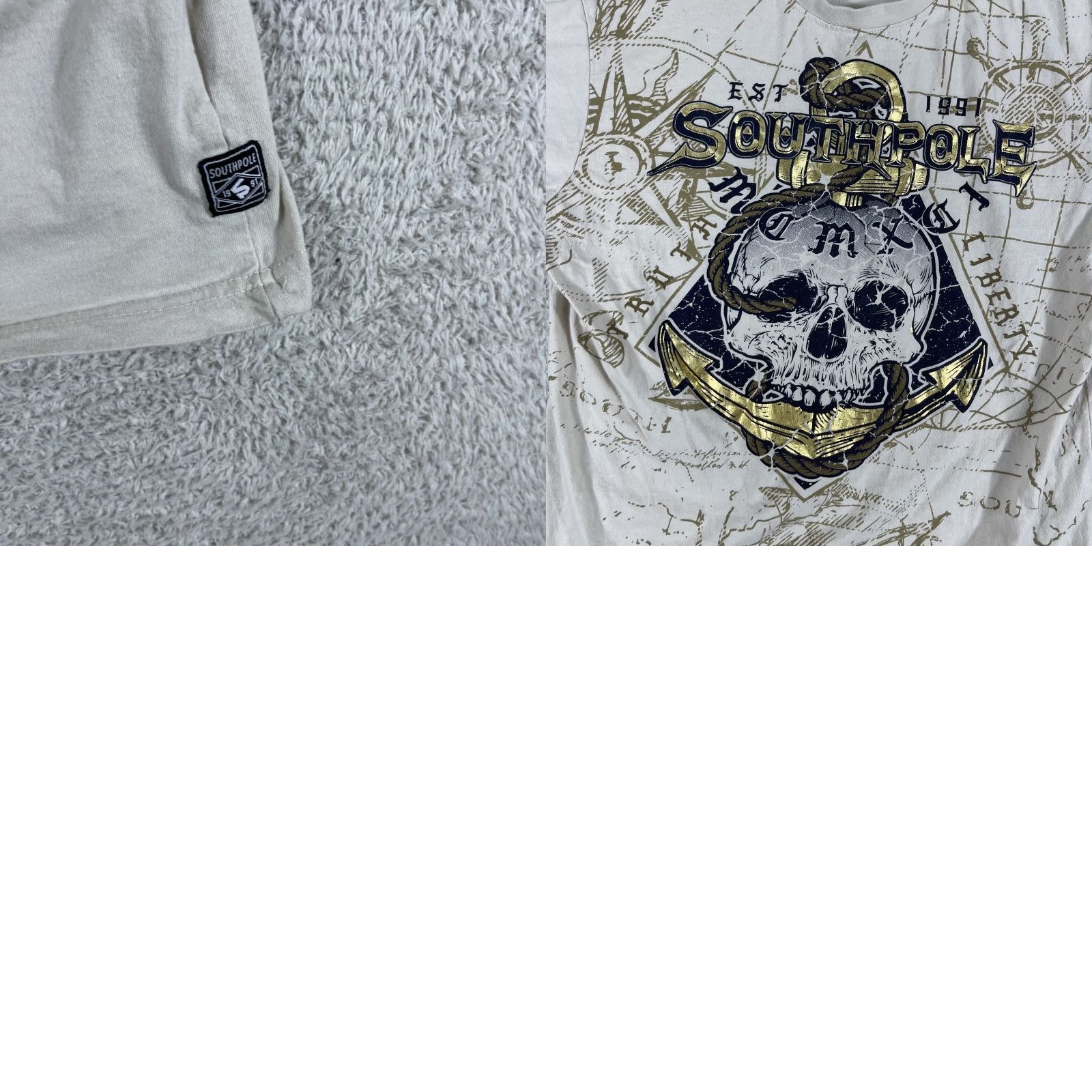 Southpole VINTAGE Southpole Shirt Mens Large Beige Skull Y2K Grunge Emo Nautical Skate Rap Size US L / EU 52-54 / 3 - 8 Thumbnail