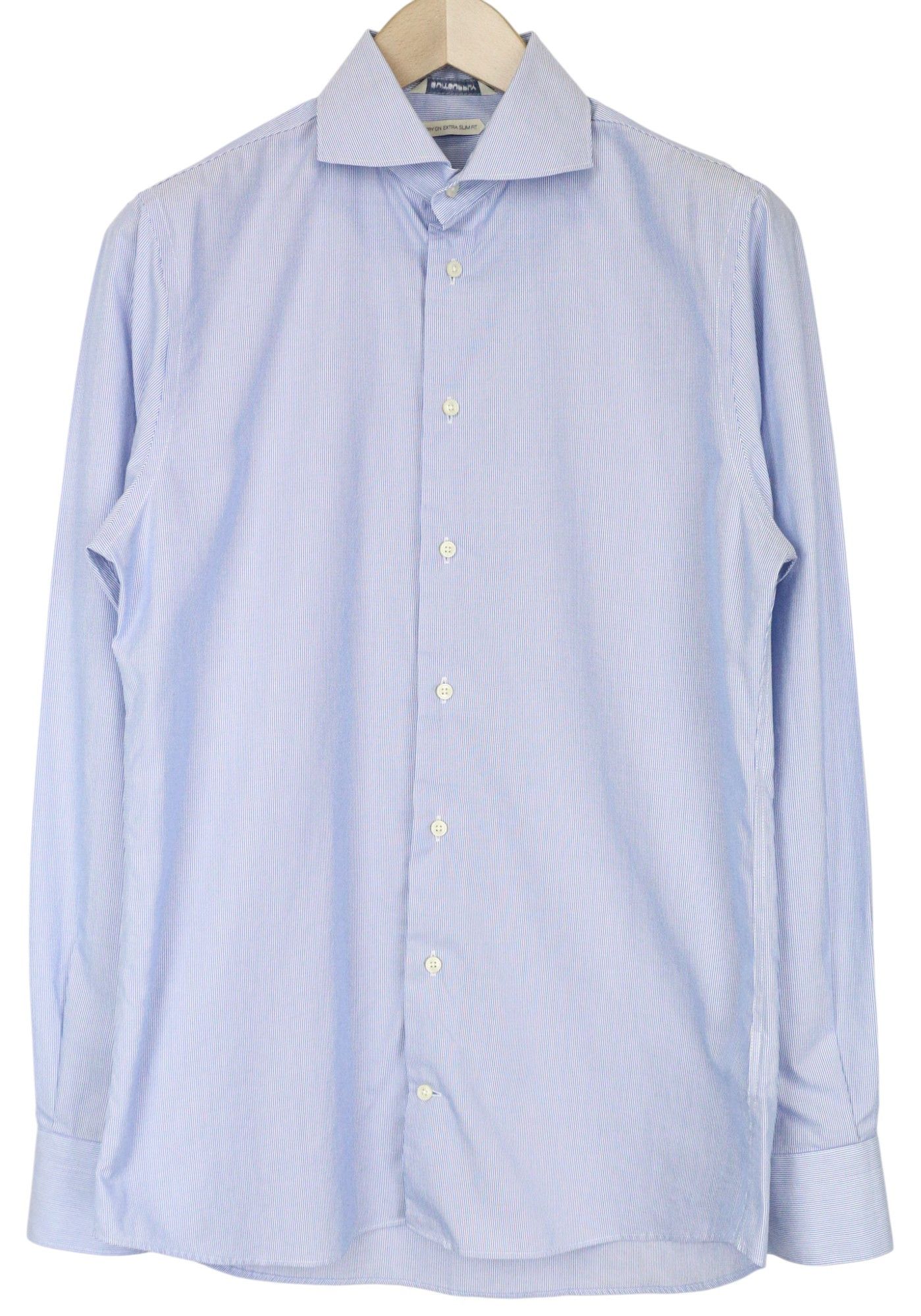 Suitsupply 40/15 3/4 Extra Slim Blue Cotton Striped Shirt 79047 Size 40R - 1 Thumbnail