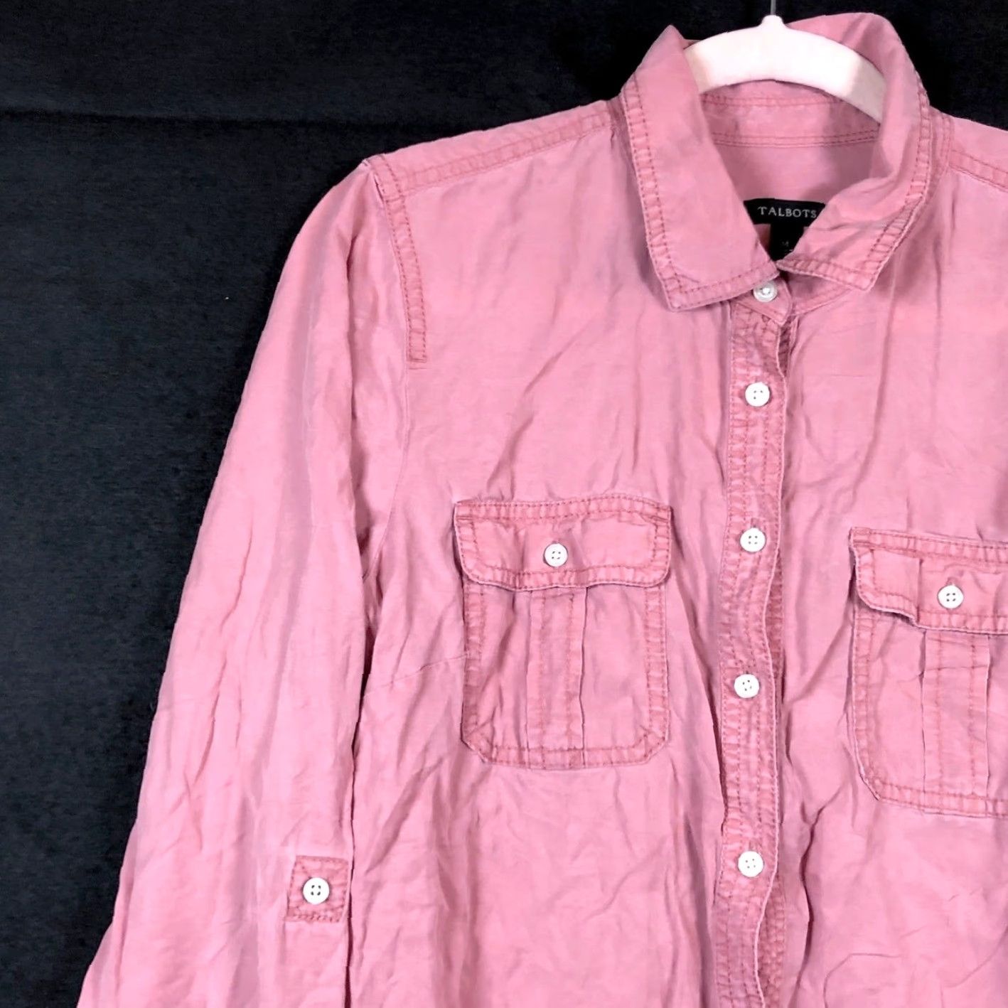 Talbots Talbots Womens Shirt Pink Collared Button-Down Roll Tab Sleeve 100% Lyocell M Size M / US 6-8 / IT 42-44 - 4 Thumbnail