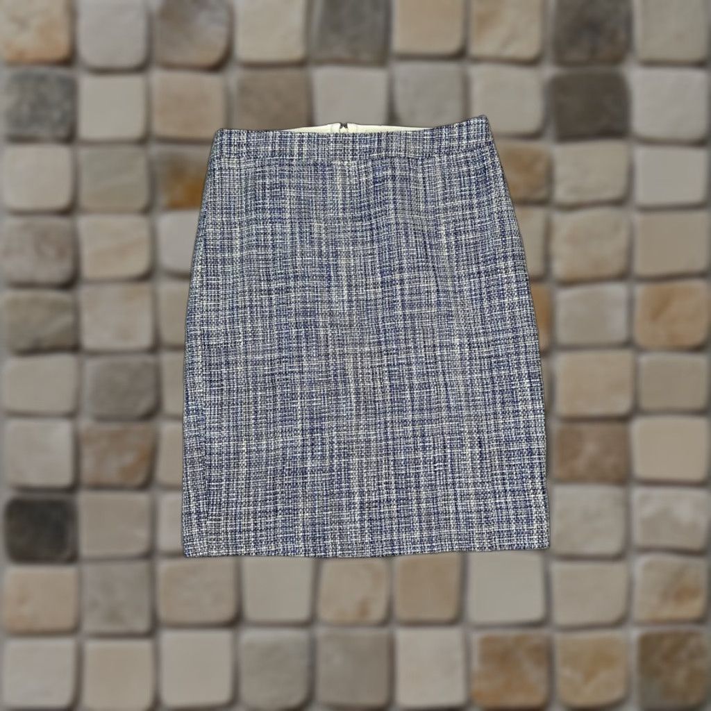 J.Crew J.CREW Skirt Women 2 Blue Textured Cotton Lined Back Zip Straight And Pencil New Size 26" / US 2 / IT 38 - 1 Thumbnail