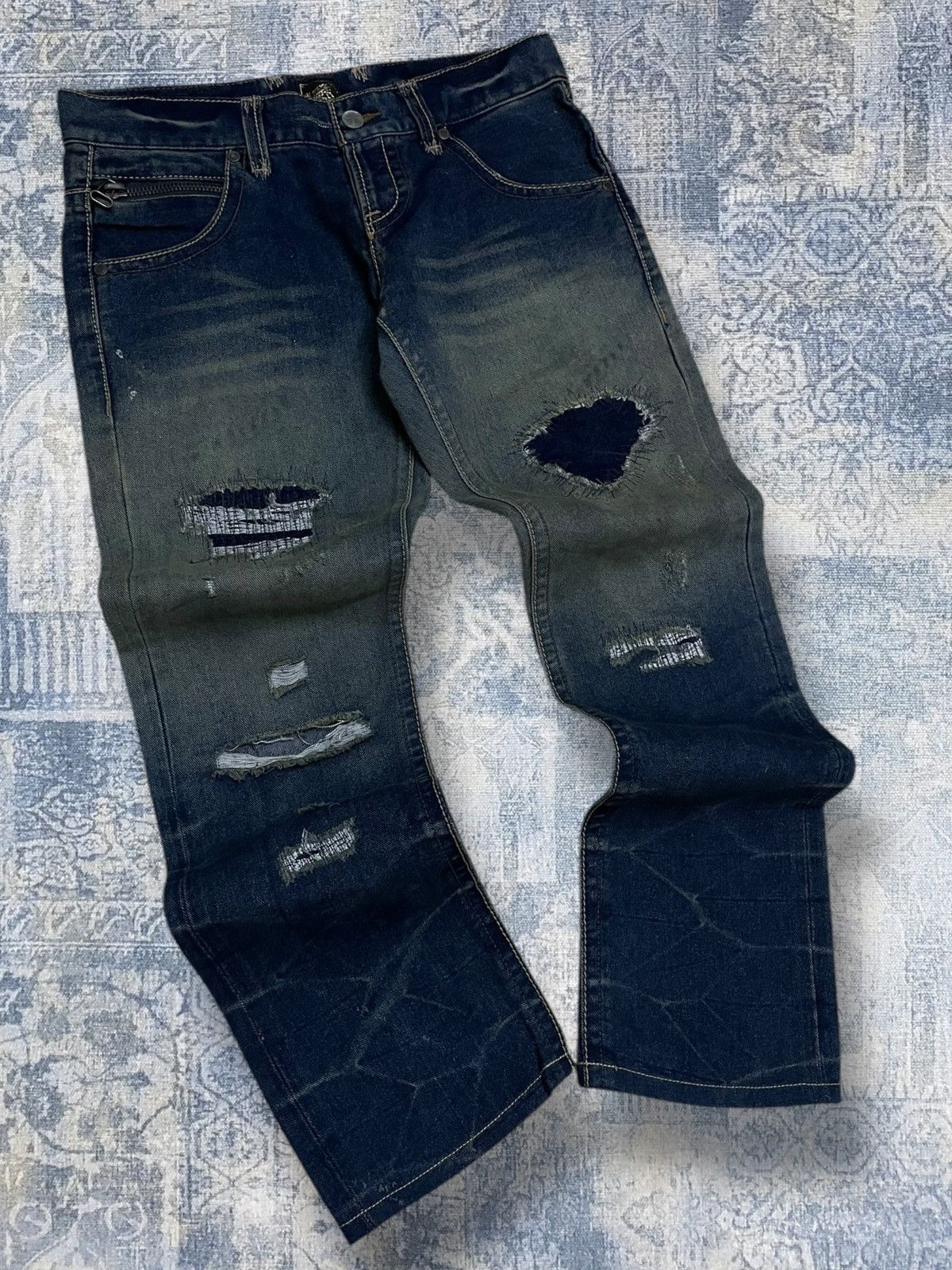 Tornado Mart Vintage 1990s Japan Designer Land Edge Distressed Denim Size US 32 / EU 48 - 2 Thumbnail