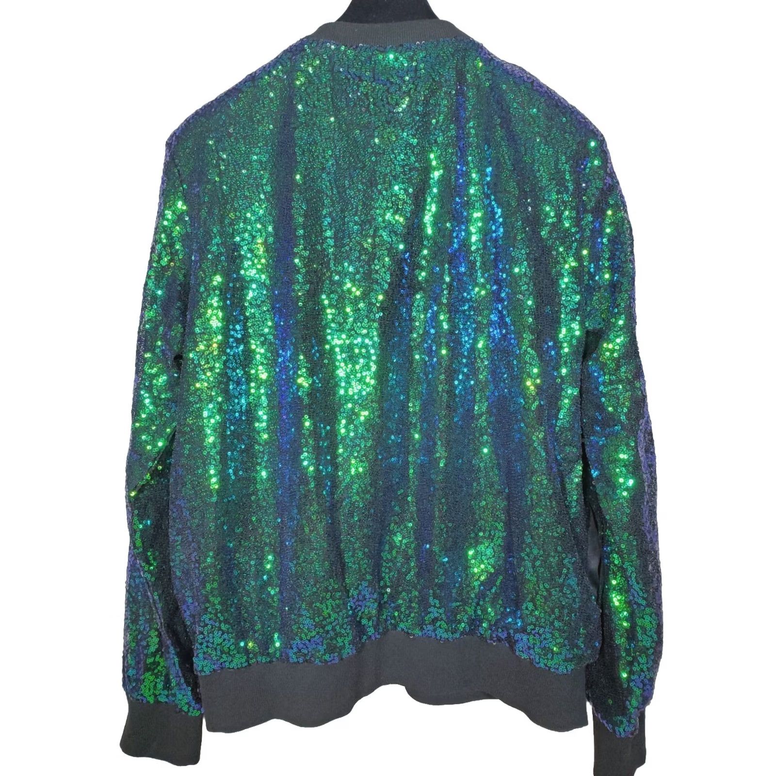 Vintage Kancy Kole Green Sequin Front Zip Long Sleeve Party Bomber Jacket Women's L Size L / US 10 / IT 46 - 7 Thumbnail