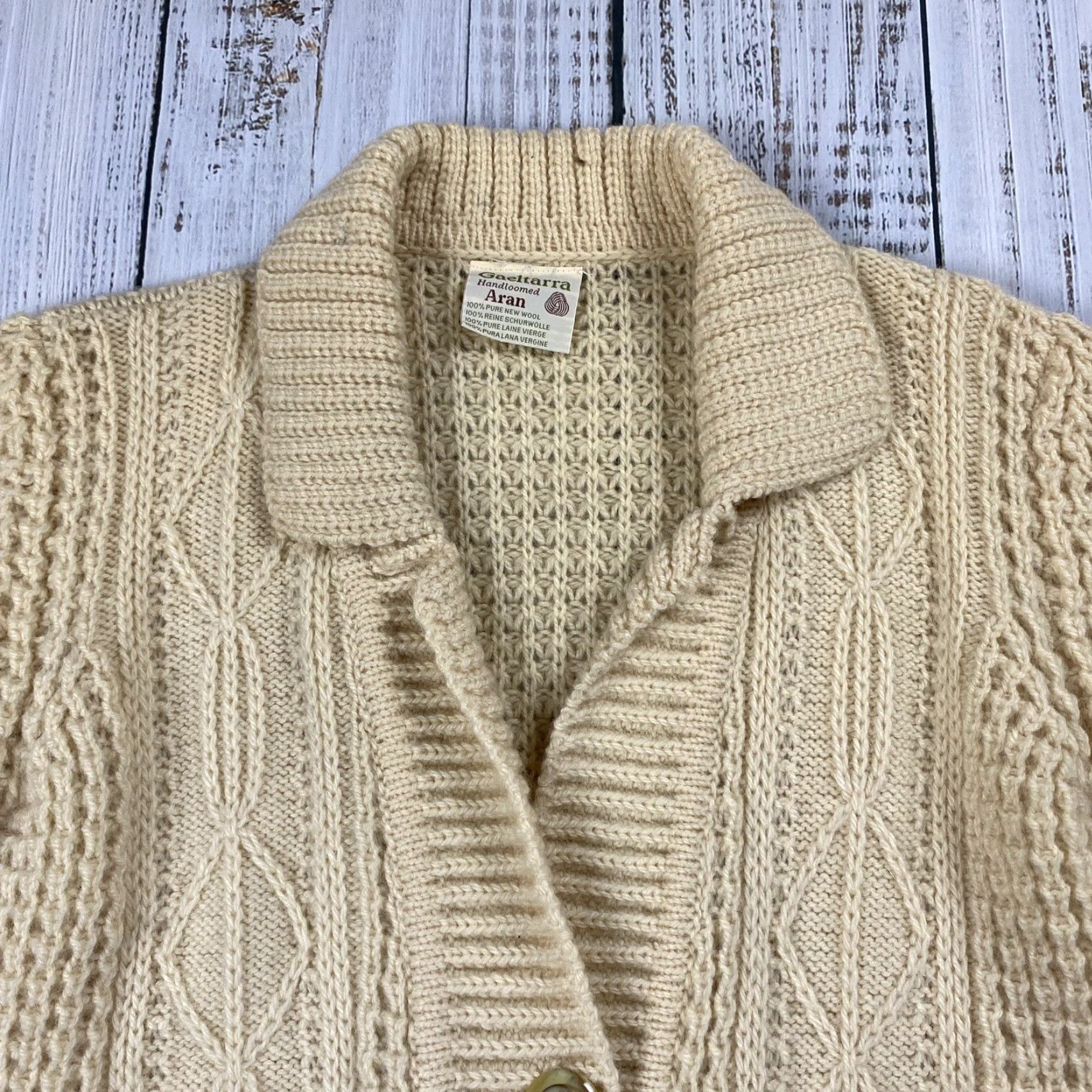 Vintage VINTAGE Gaeltarra Irish Wool Sweater Dress Womens 40" Ivory Chunky-Knit Fisherman Cardigan Fall Winter Size S / US 4 / IT 40 - 2 Thumbnail