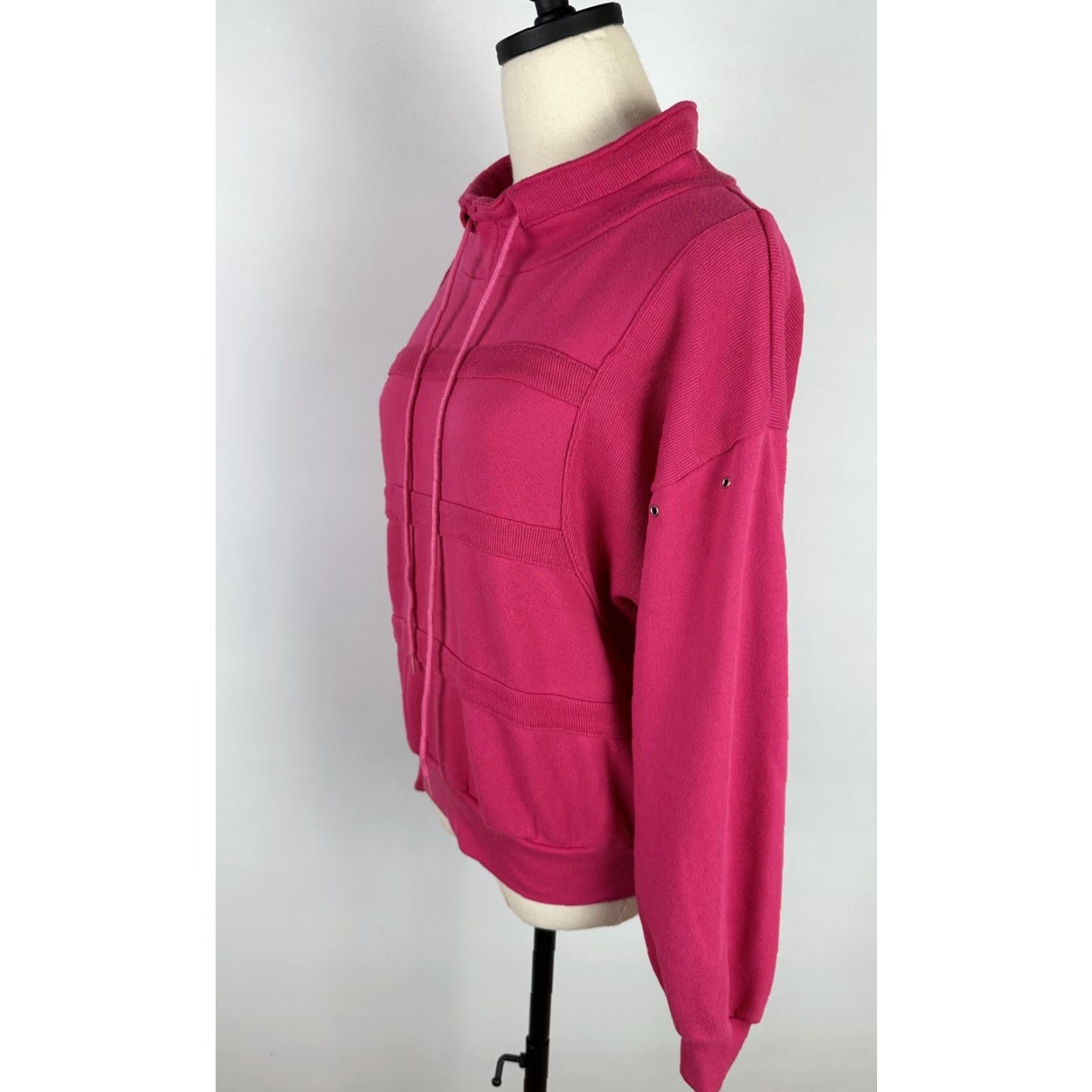Vintage VTG 80s Fuchsia Pink Pullover Sweatshirt S Cowl Neck Drawstring Grommets Retro Size S / US 4 / IT 40 - 5 Thumbnail