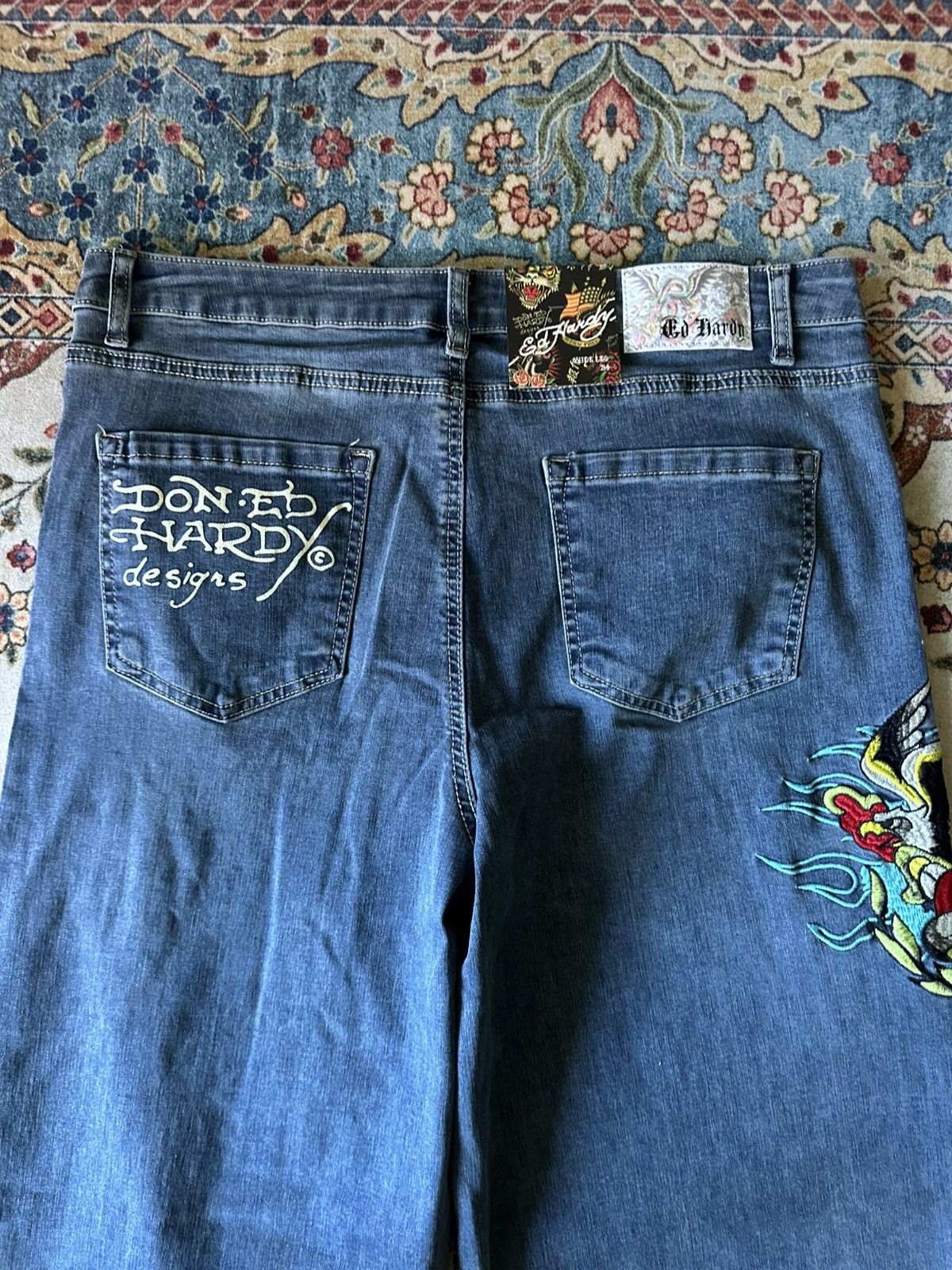 Ed Hardy Ed Hardy Embroidered Baggy Jeans Size US 34 / EU 50 - 15 Thumbnail