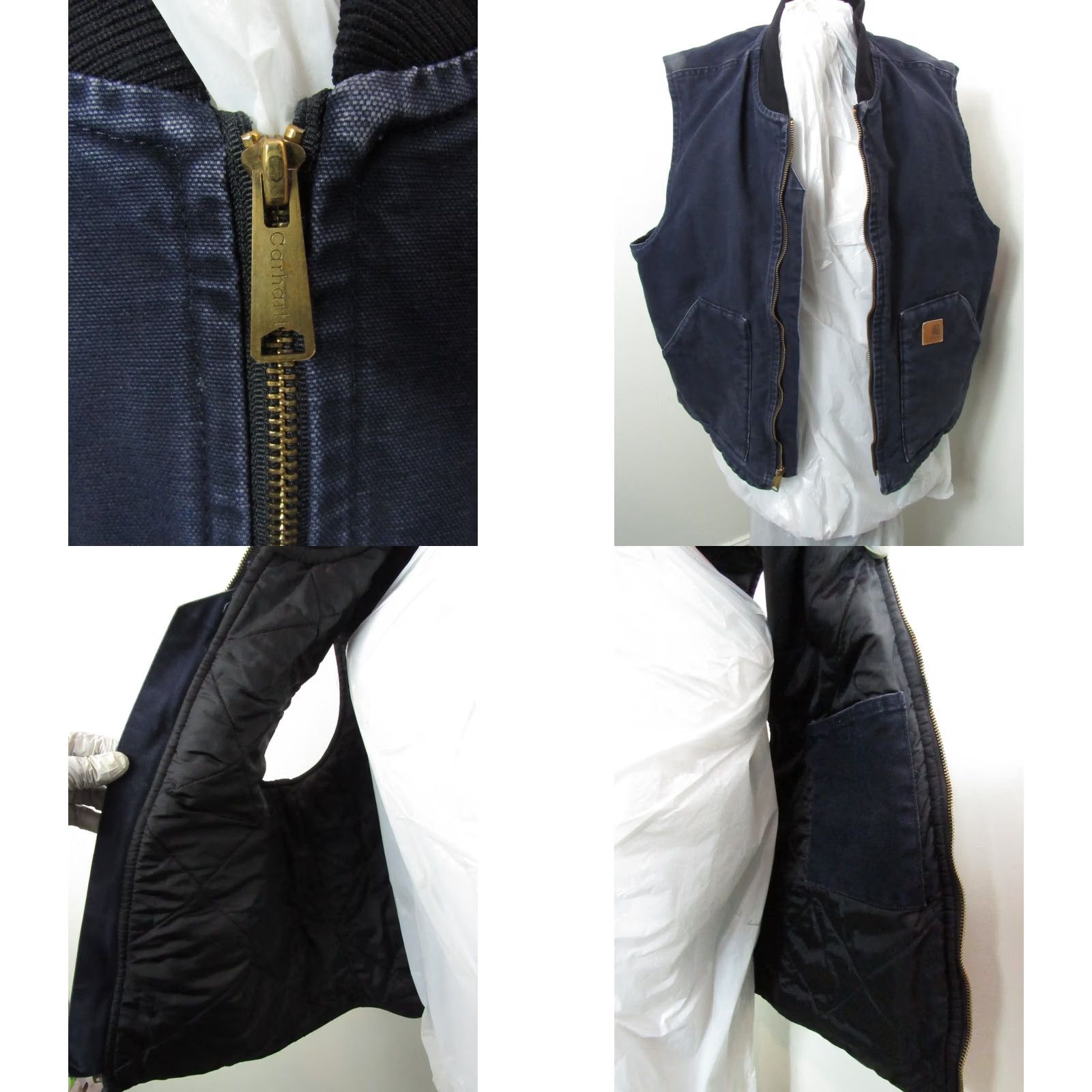 VINTAGE Carhartt Vest Mens XL Navy Blue Full Zip Arctic Quilt