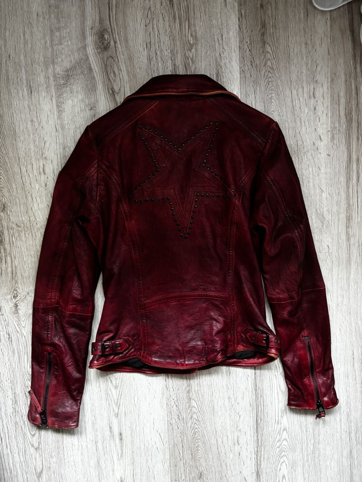 Other Freaky Nation Red Distressed Star Leather Biker Jacket Size M / US 6-8 / IT 42-44 - 17 Thumbnail