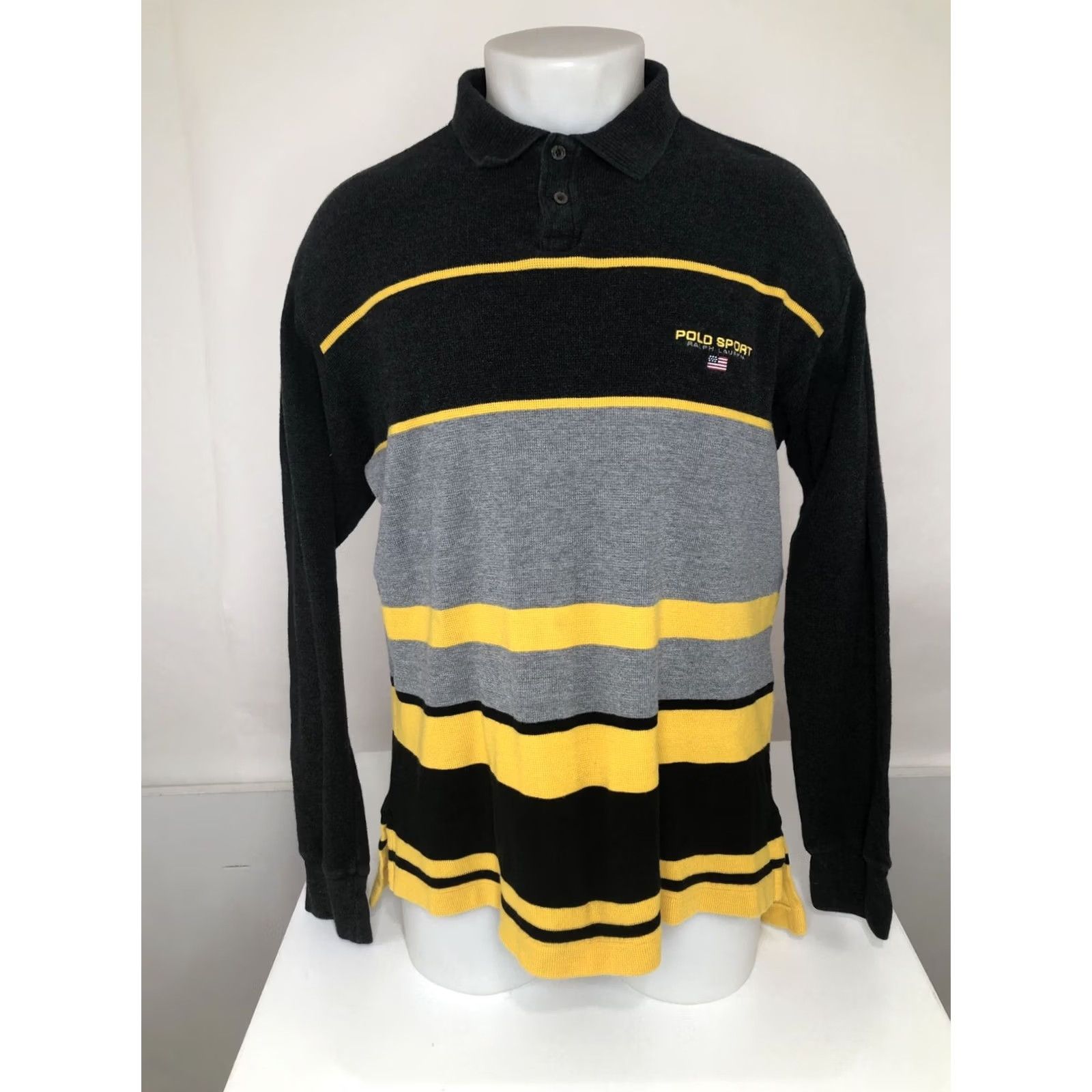 Polo Ralph Lauren POLO SPORT / RALPH LAUREN Embroidered Flag Waffle-Knit Rugby Sweater Men's L Gray Cotton Pullover Shirt Size US L / EU 52-54 / 3 - 2 Thumbnail