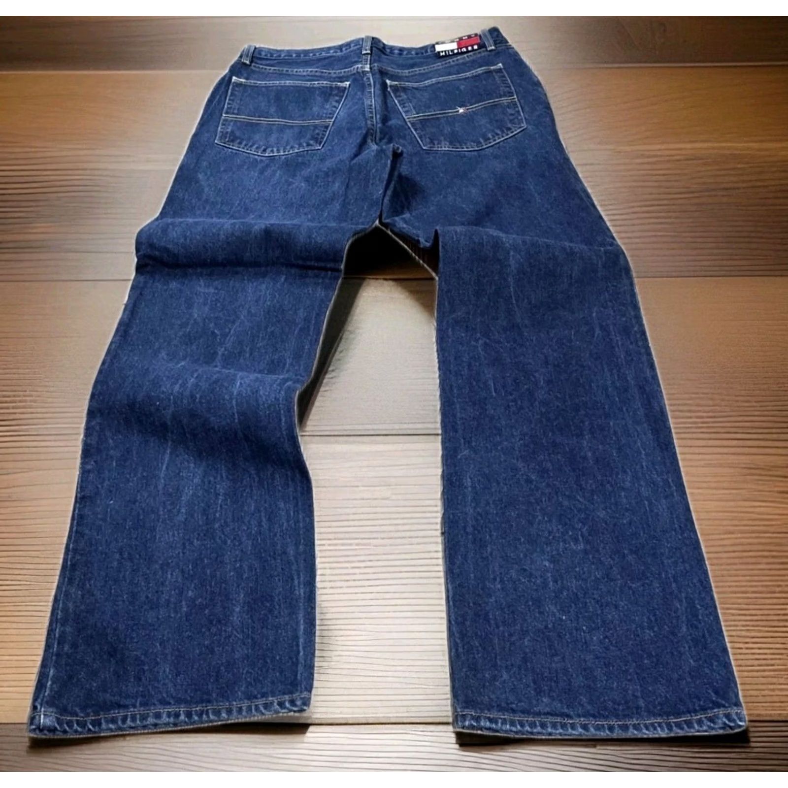 Tommy Hilfiger VTG Tommy Hilfiger Jeans Wide Leg Mens 34x32 Dark Flag 90s Grunge Hip Hop Jeans Boys? Size US 34 / EU 50 - 2 Thumbnail