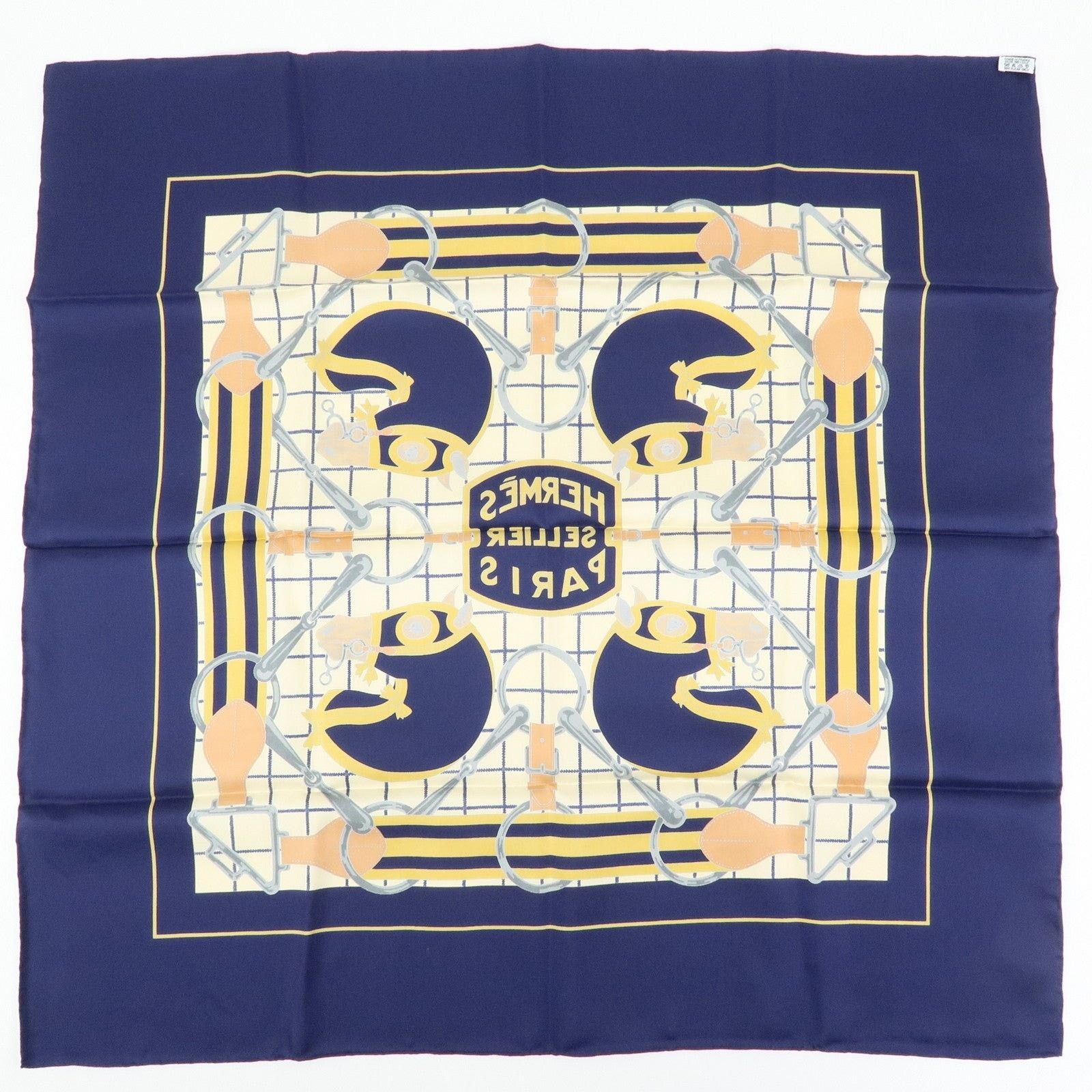 Hermes Hermes Carre 70 Tattersalles Silk Scarf Navy Size ONE SIZE - 2 Thumbnail