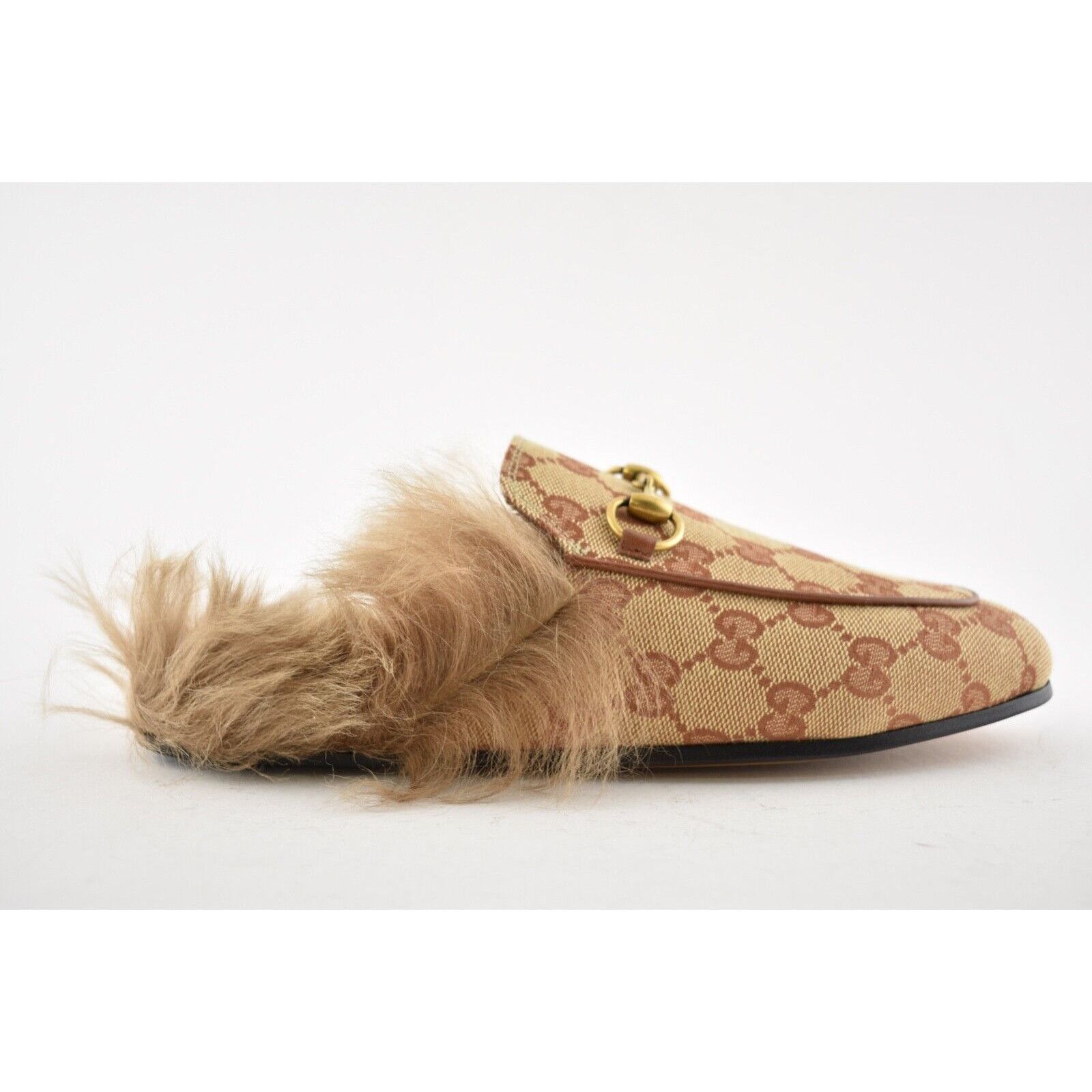Gucci Princetown Beige Canvas Original GG Fur Loafer