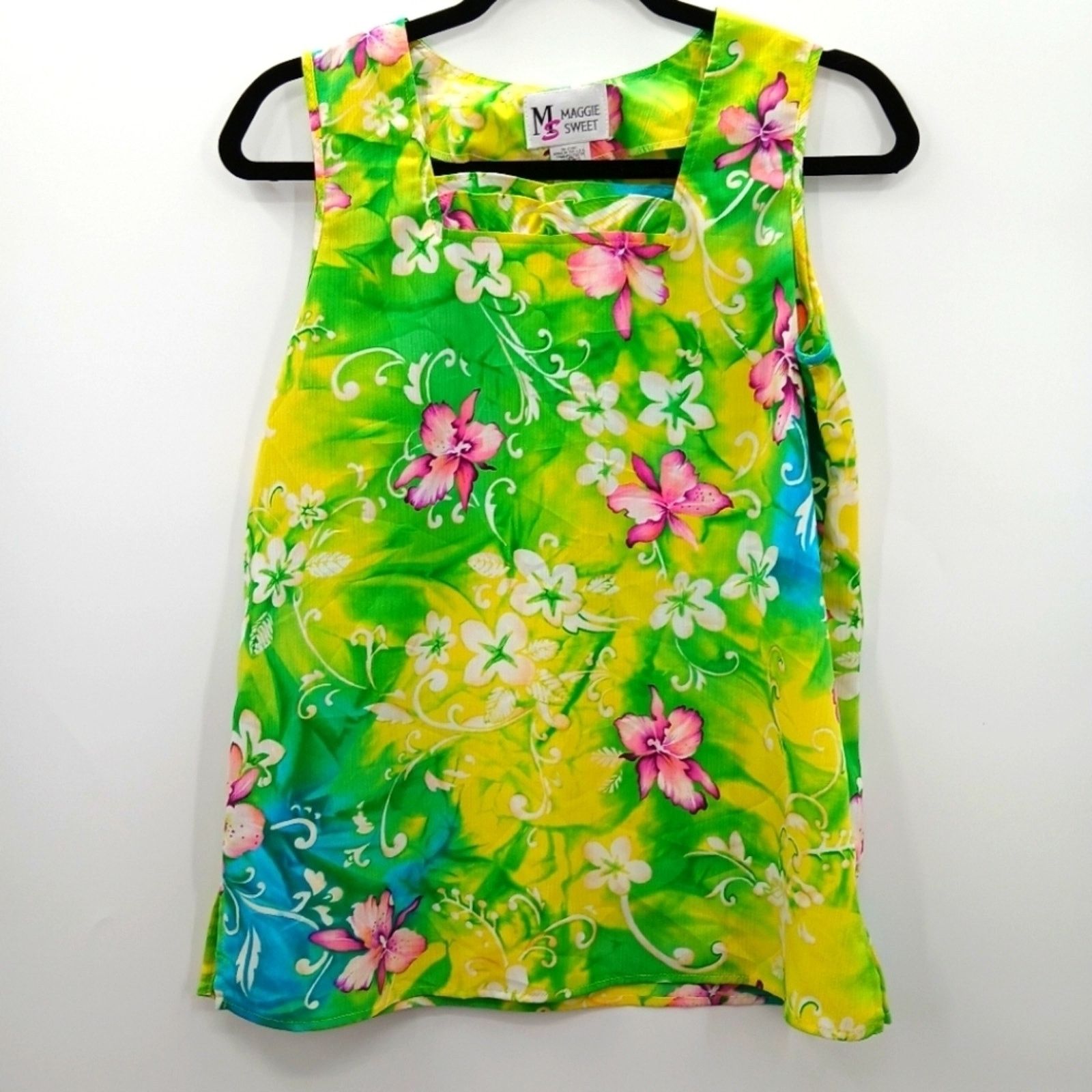 Other Maggie Sweet Yellow Green Floral Sleeveless Blouse Top Small Size S / US 4 / IT 40 - 1 Thumbnail