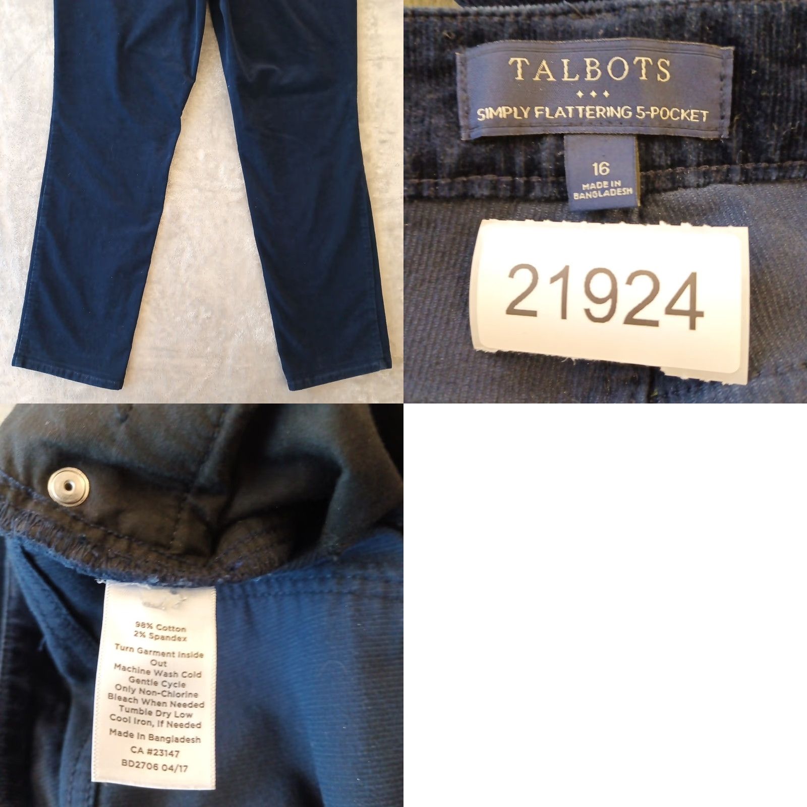 Talbots Talbots Pants Womens Size 16 Blue Corduroy Chino 38x30 High Rise Pockets Size 38" / US 16 / IT 52 - 8 Thumbnail