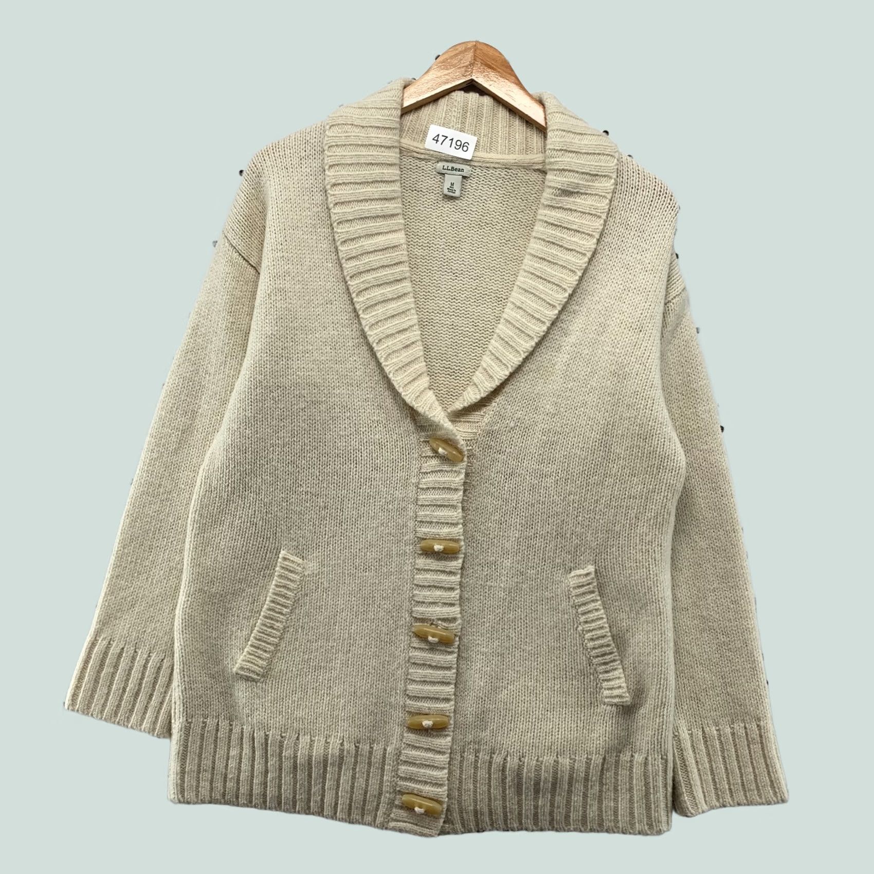 Vintage L.L. Bean Sweater Womens Medium Beige Wool Cardigan Lambswool Shawl Collar Size M / US 6-8 / IT 42-44 - 1 Thumbnail
