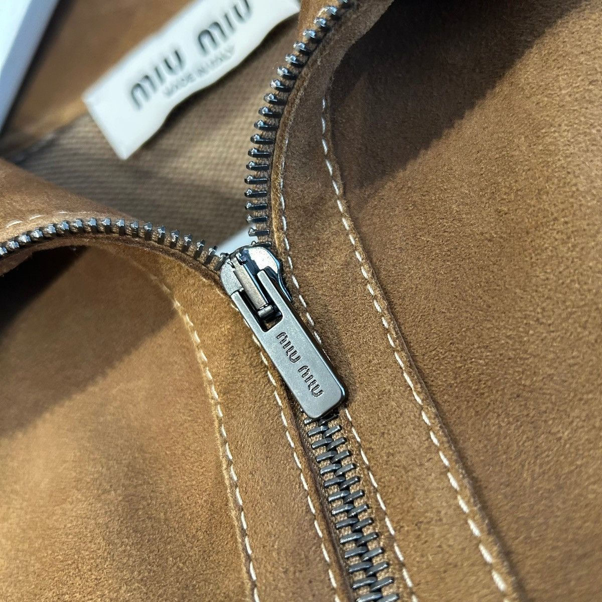 Miu Miu MIU MIU FW25 HIGH NECK SUEDE PANEL JACKET ‘BROWN’ Size US M / EU 48-50 / 2 - 5 Thumbnail
