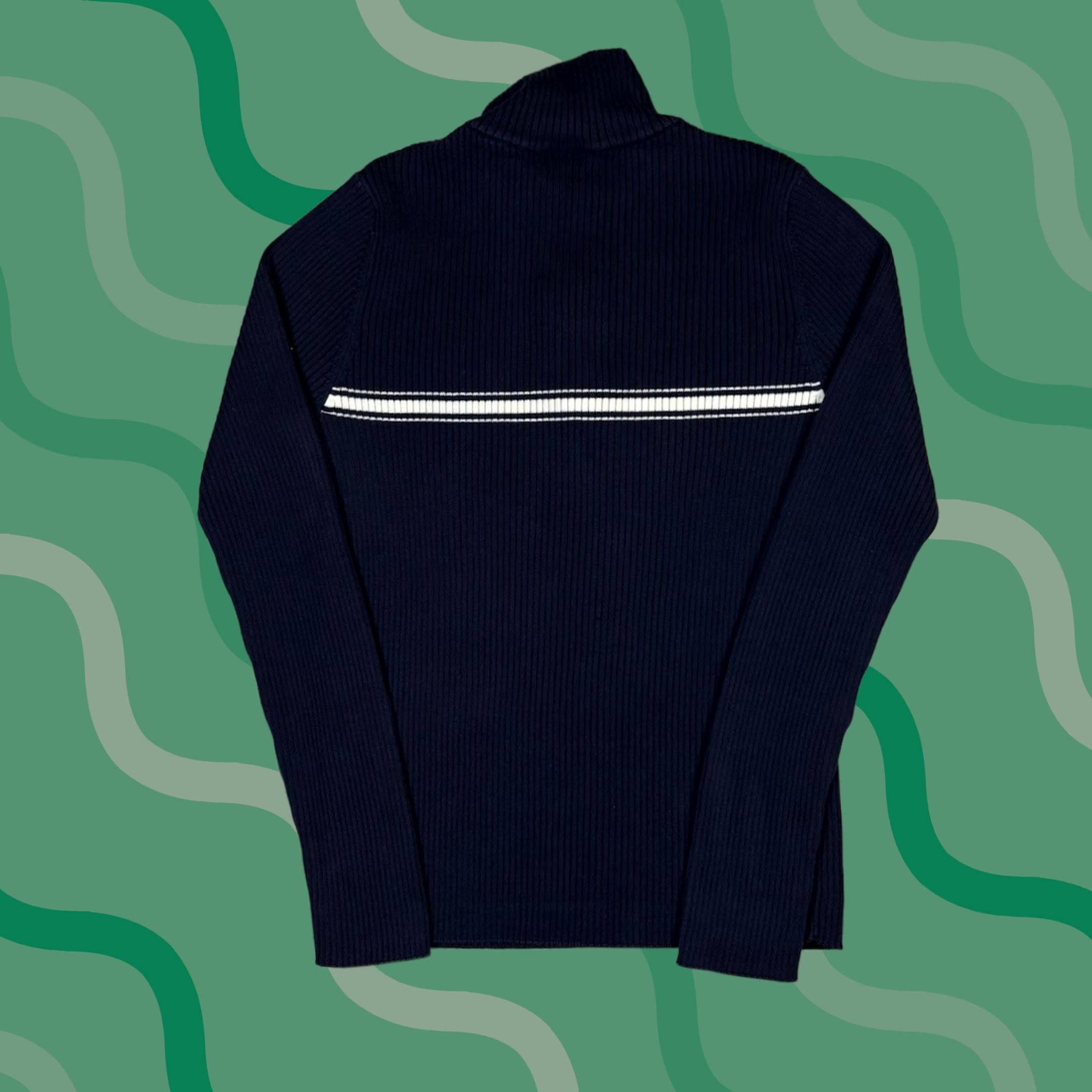 Ralph Lauren VINTAGE Ralph Lauren Polo Jeans Co Women’s Crew Neck Long Sleeve Pullover Zip Q 1/4 Zip Blue Logo Knit Sweater Large Petite Size L / US 10 / IT 46 - 1 Thumbnail