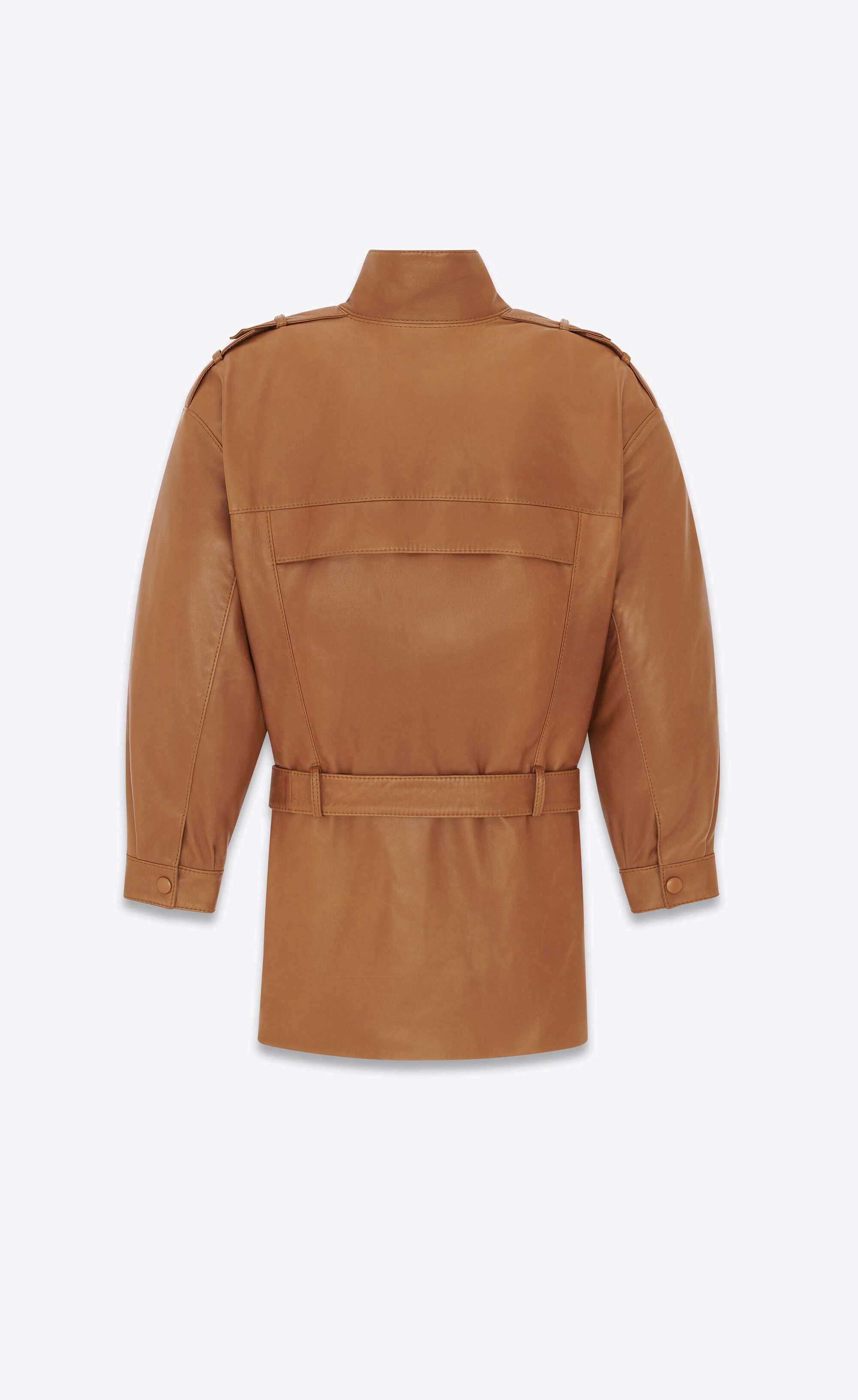 Saint Laurent Paris o1bcso1str0325 Belted Parka In Lambskin in Brown Size M / US 6-8 / IT 42-44 - 2 Thumbnail