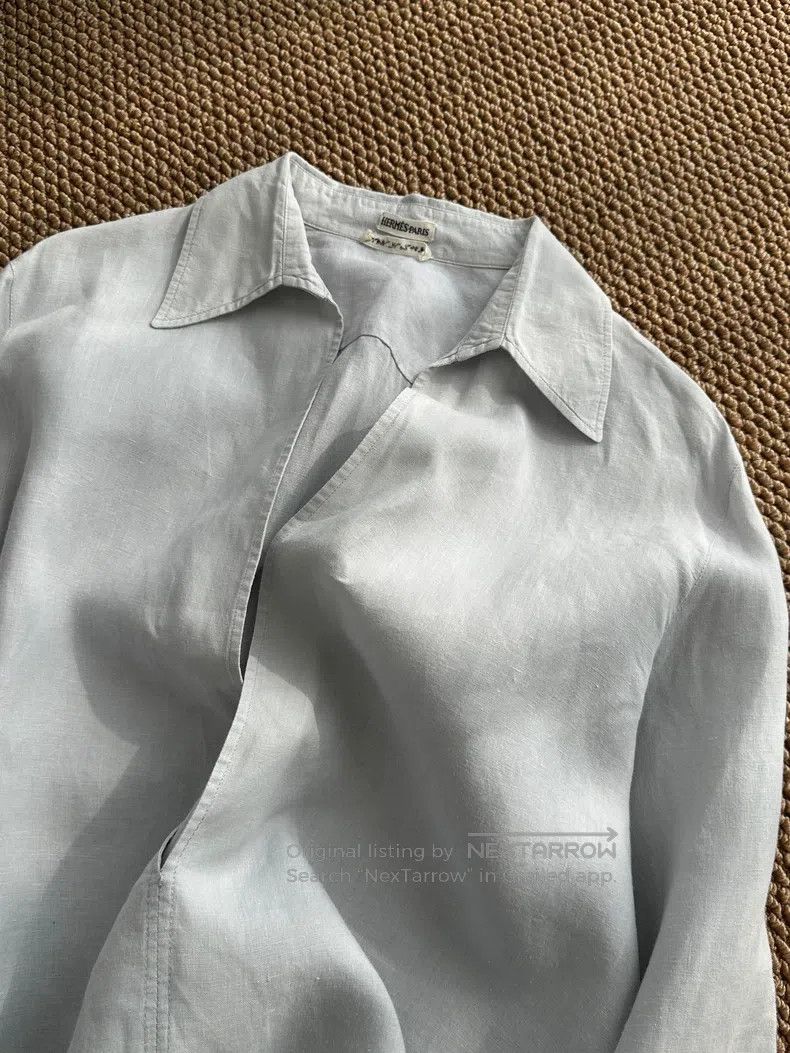 Hermes Hermes Exclusive V-Neck Linen Shirt, Light Blue Size S / US 4 / IT 40 - 5 Thumbnail