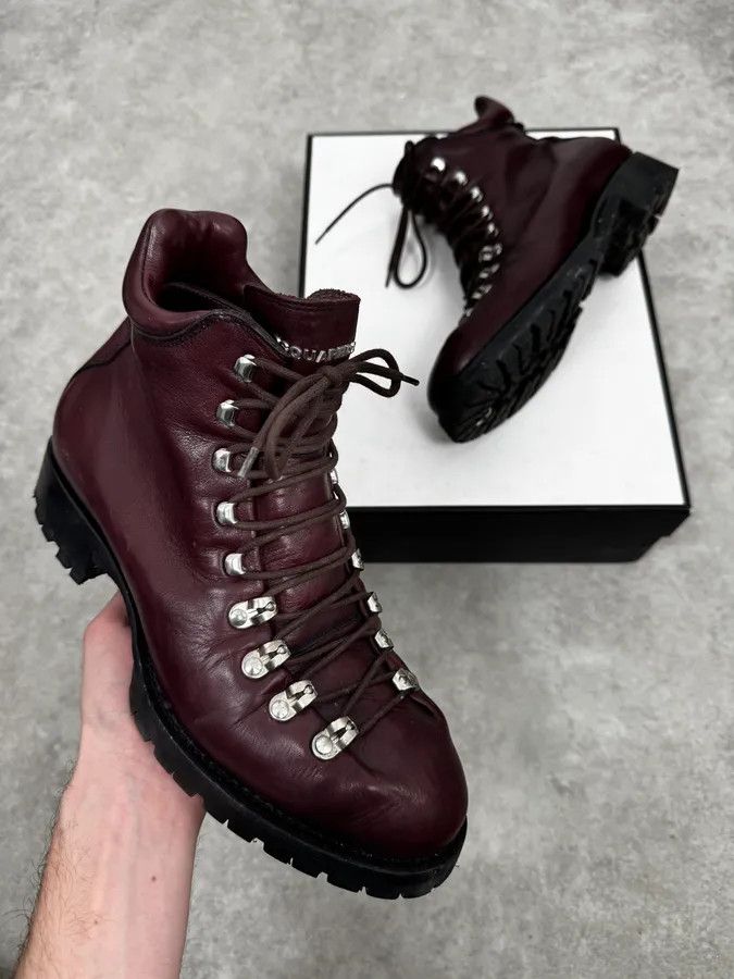 Dsquared2 2000s Dsquared2 Black & Burgundy Red Leather Boots Size US 9 / EU 42 - 1 Thumbnail