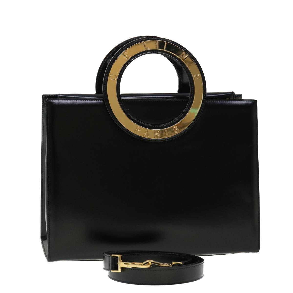 image of Celine Hand Bag Leather 2Way Black Auth 40458A, Women's