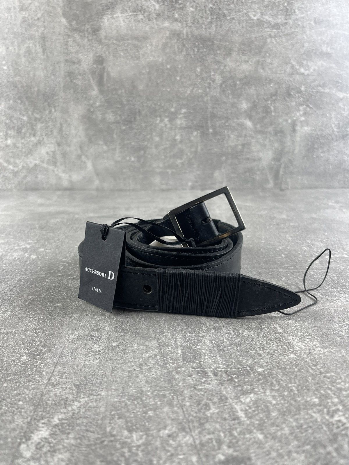 Genuine Leather Black Avant Garde Vintage Leather Belt Handcrafted Artisan Size 44 - 1 Thumbnail