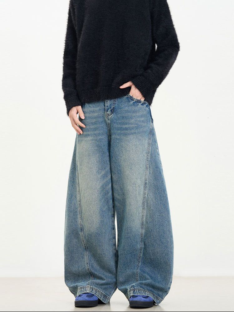 Japanese Brand × Jean Vintage washed distressed scimitar design loose fit jeans Size US 32 / EU 48 - 4 Thumbnail