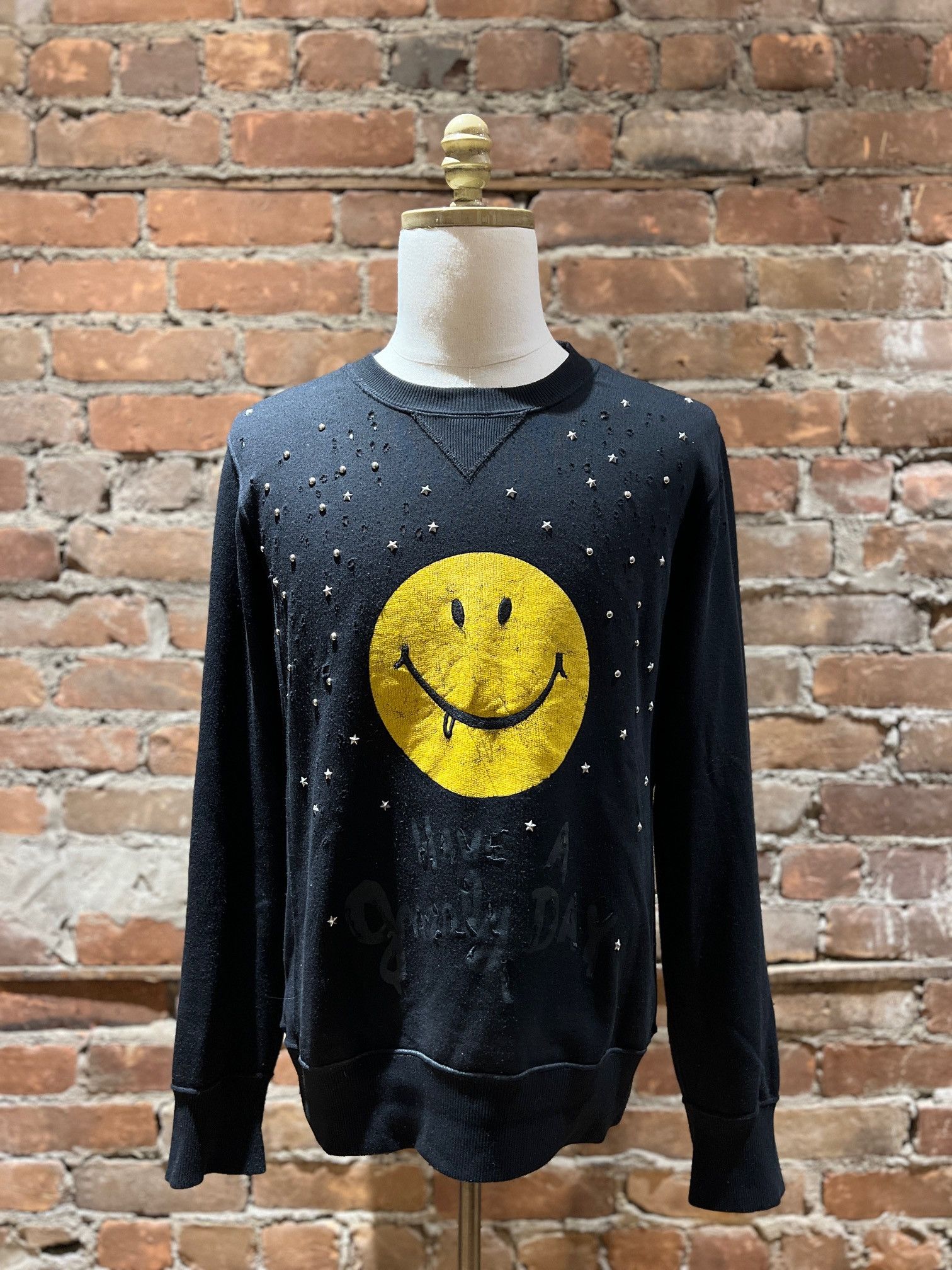 Coach 1941 Embellished “Have a Groovy Day” Smiley Sweater